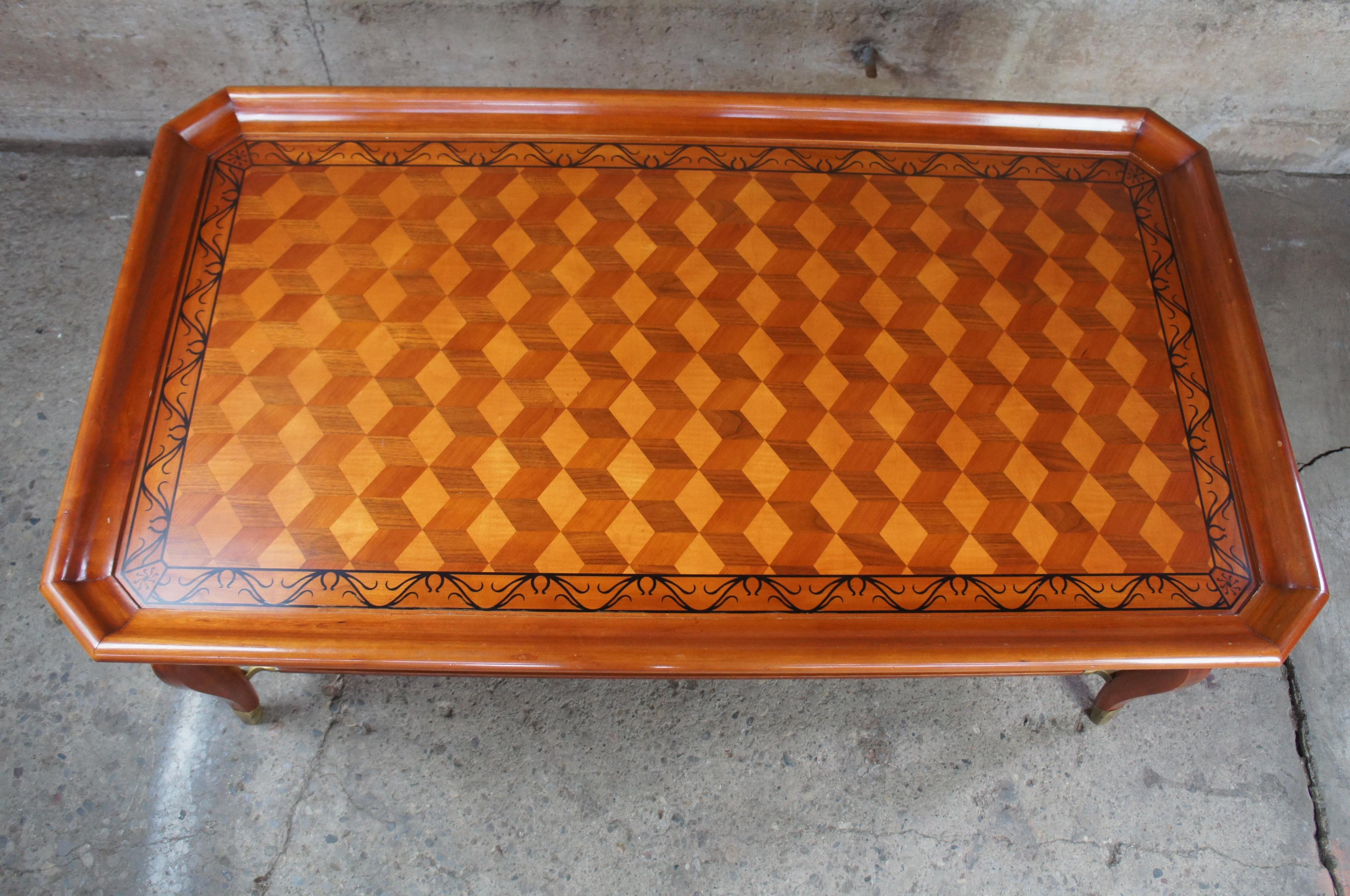 John Widdicomb Marquetry Inlaid Coffee Cocktail Table French Inspired Cherry In Good Condition In Dayton, OH