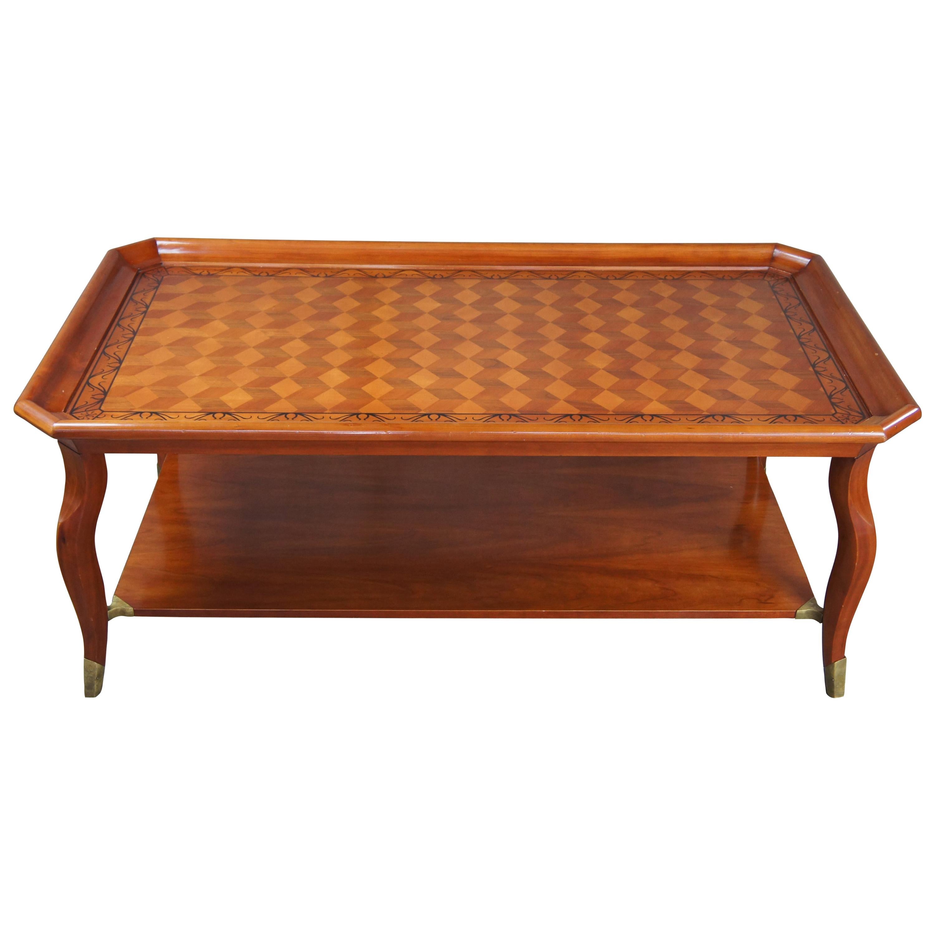 John Widdicomb Marquetry Inlaid Coffee Cocktail Table French Inspired Cherry
