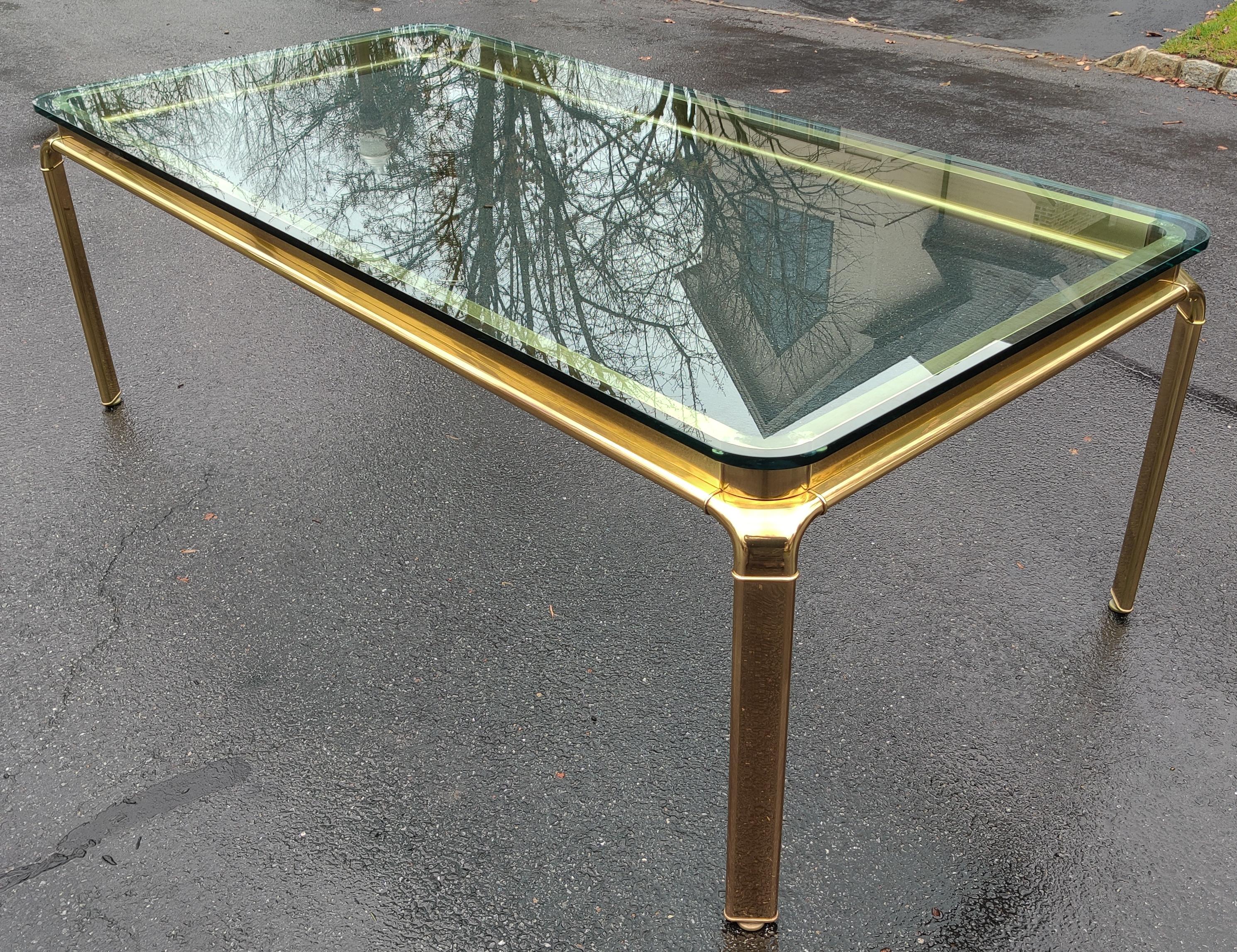 John Widdicomb Large Glass and Antique Brass Dining Table Mid-Century Modern In Good Condition For Sale In Philadelphia, PA