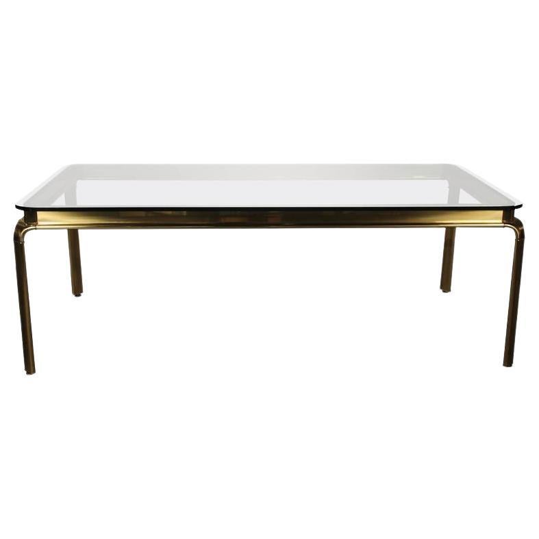 John Widdicomb Large Glass and Antique Brass Dining Table Mid-Century Modern For Sale