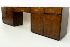 John Widdicomb MCM Campaign Style 3 Piece Burlwood Dresser and Vanity Set