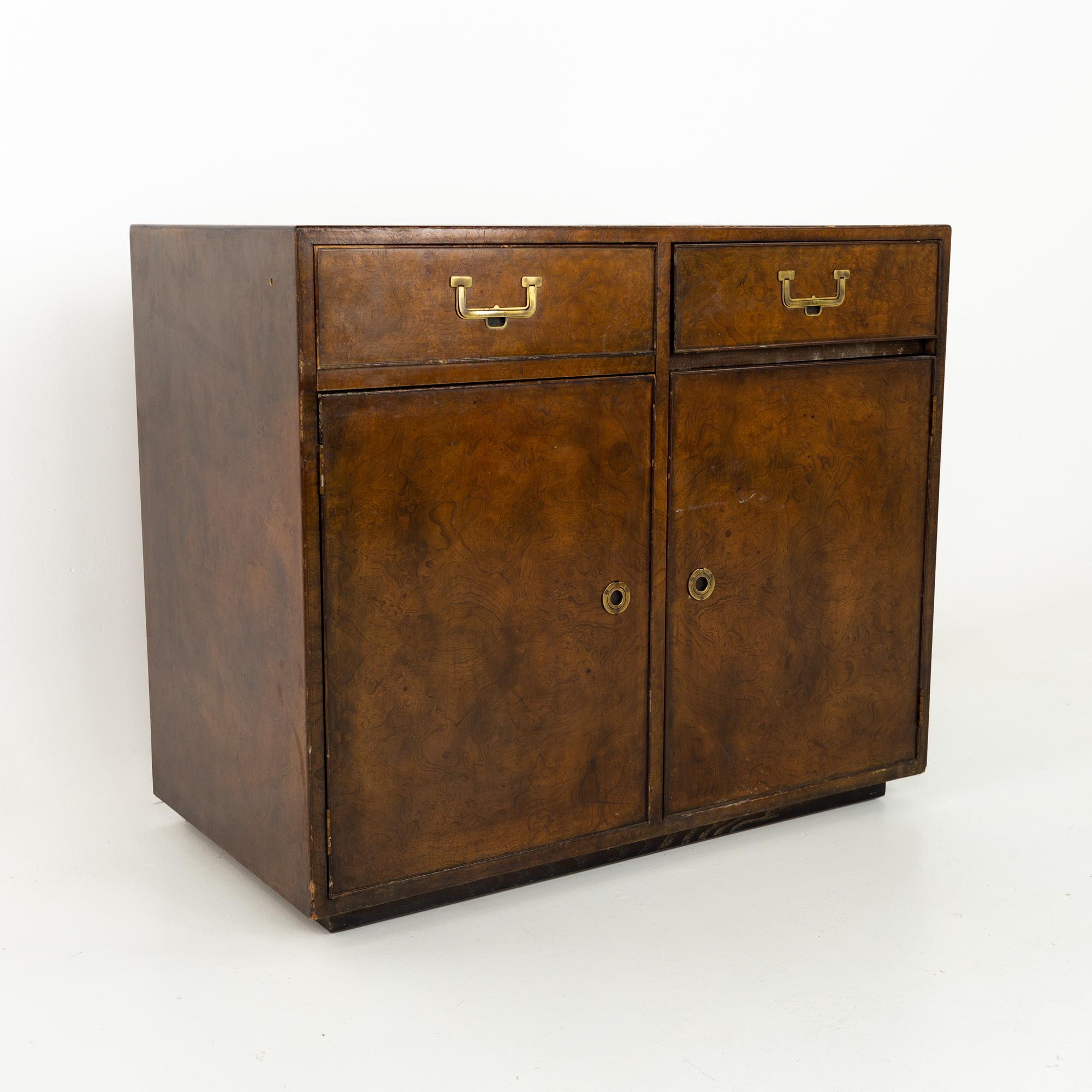 Mid-Century Modern John Widdicomb MCM Campaign Style 3 Piece Burlwood Dresser and Vanity Set For Sale