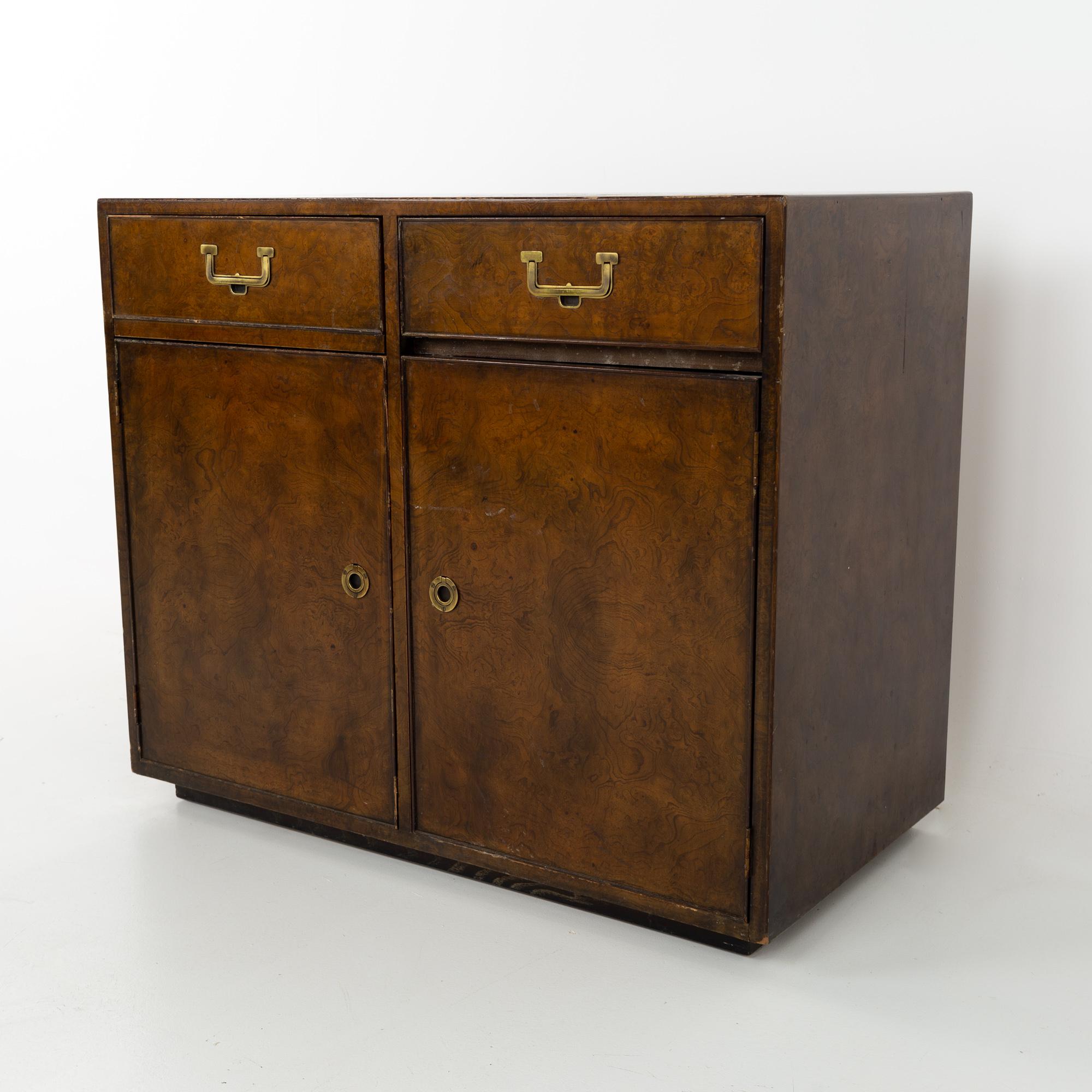 American John Widdicomb MCM Campaign Style 3 Piece Burlwood Dresser and Vanity Set For Sale