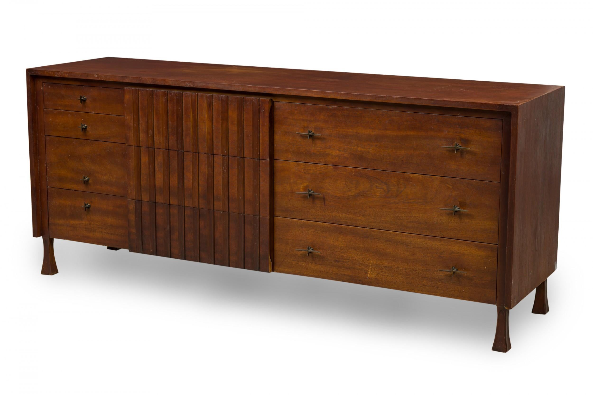 John Widdicomb Mid-Century American Modern Walnut and Bronze Dresser In Good Condition For Sale In New York, NY