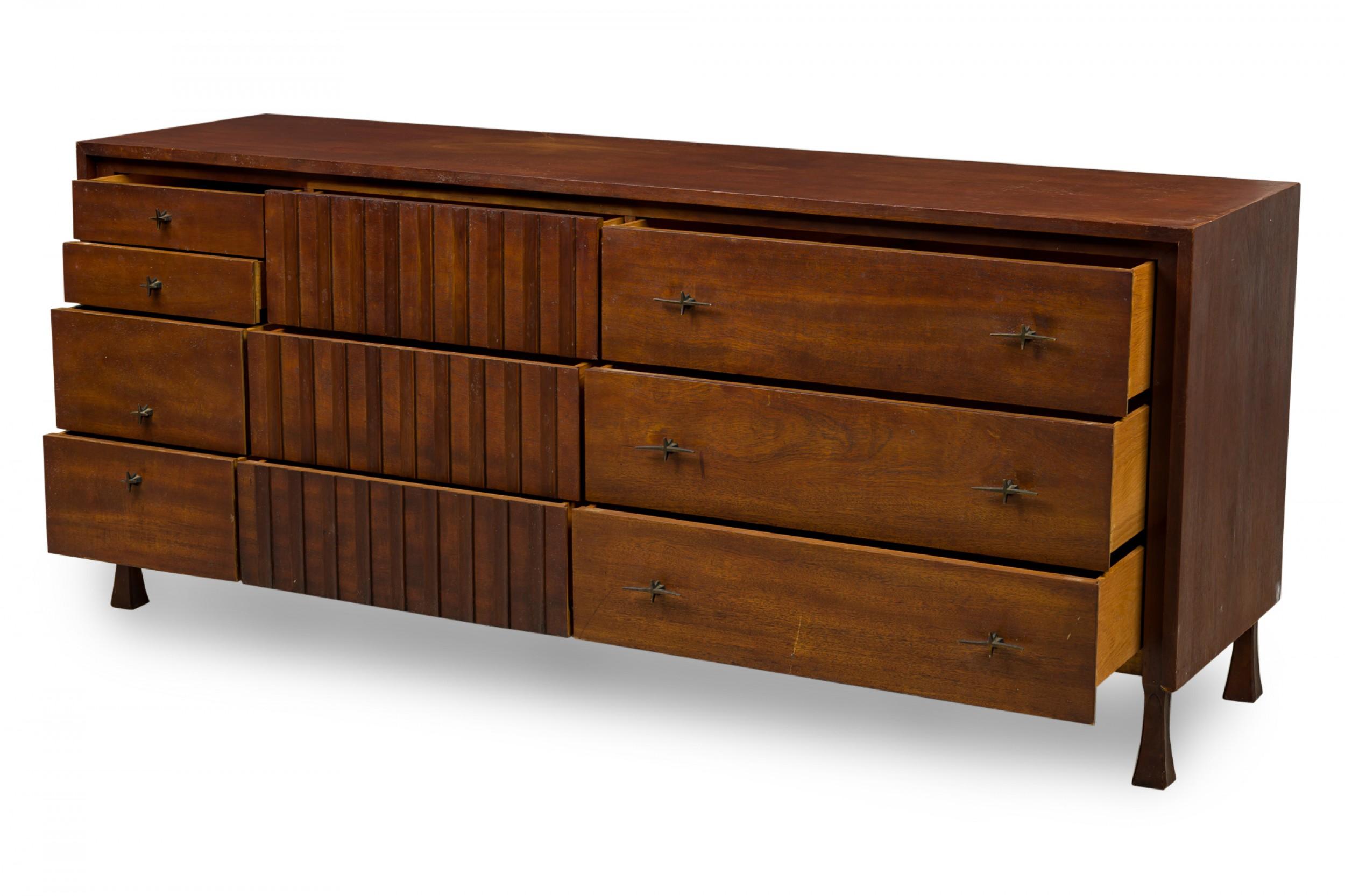 John Widdicomb Mid-Century American Modern Walnut and Bronze Dresser For Sale 3