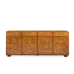 John Widdicomb Mid Century Burlwood and Brass Campaign Credenza