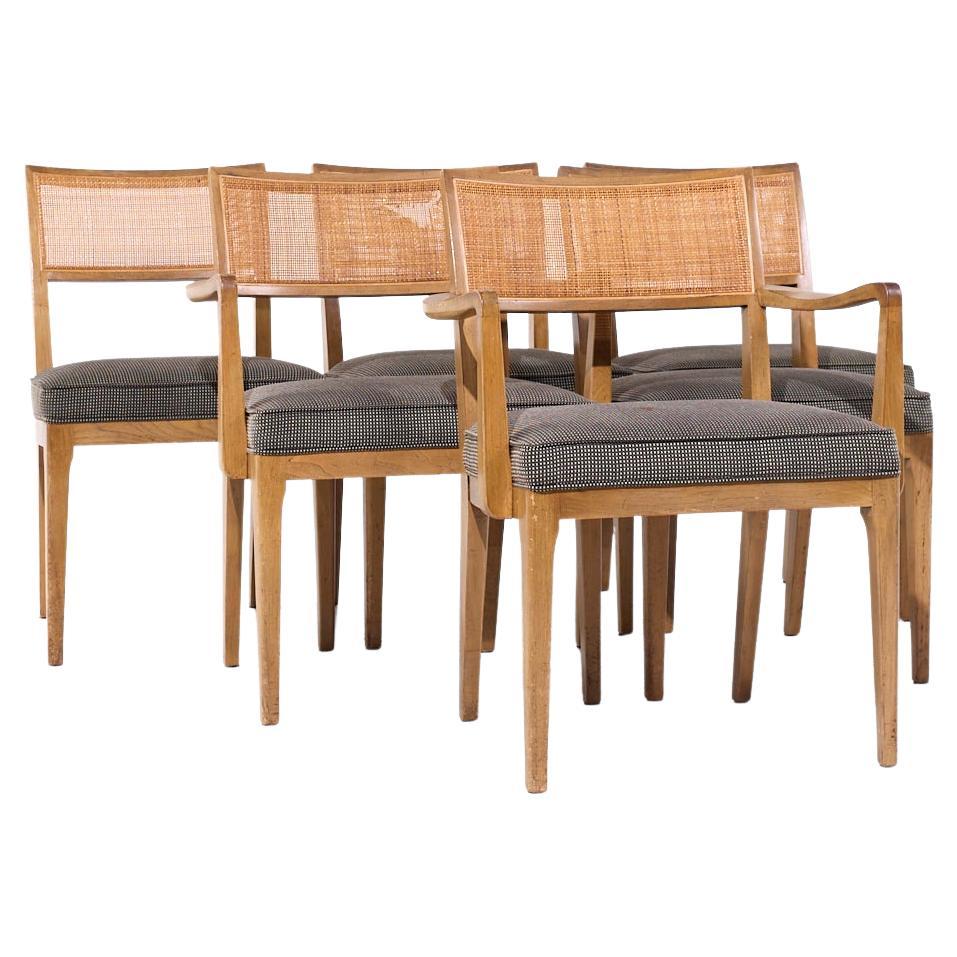 John Widdicomb Mid Century Cane and Bleached Mahogany Dining Chairs - Set of 6