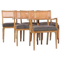John Widdicomb Mid Century Cane and Bleached Mahogany Dining Chairs - Set of 6