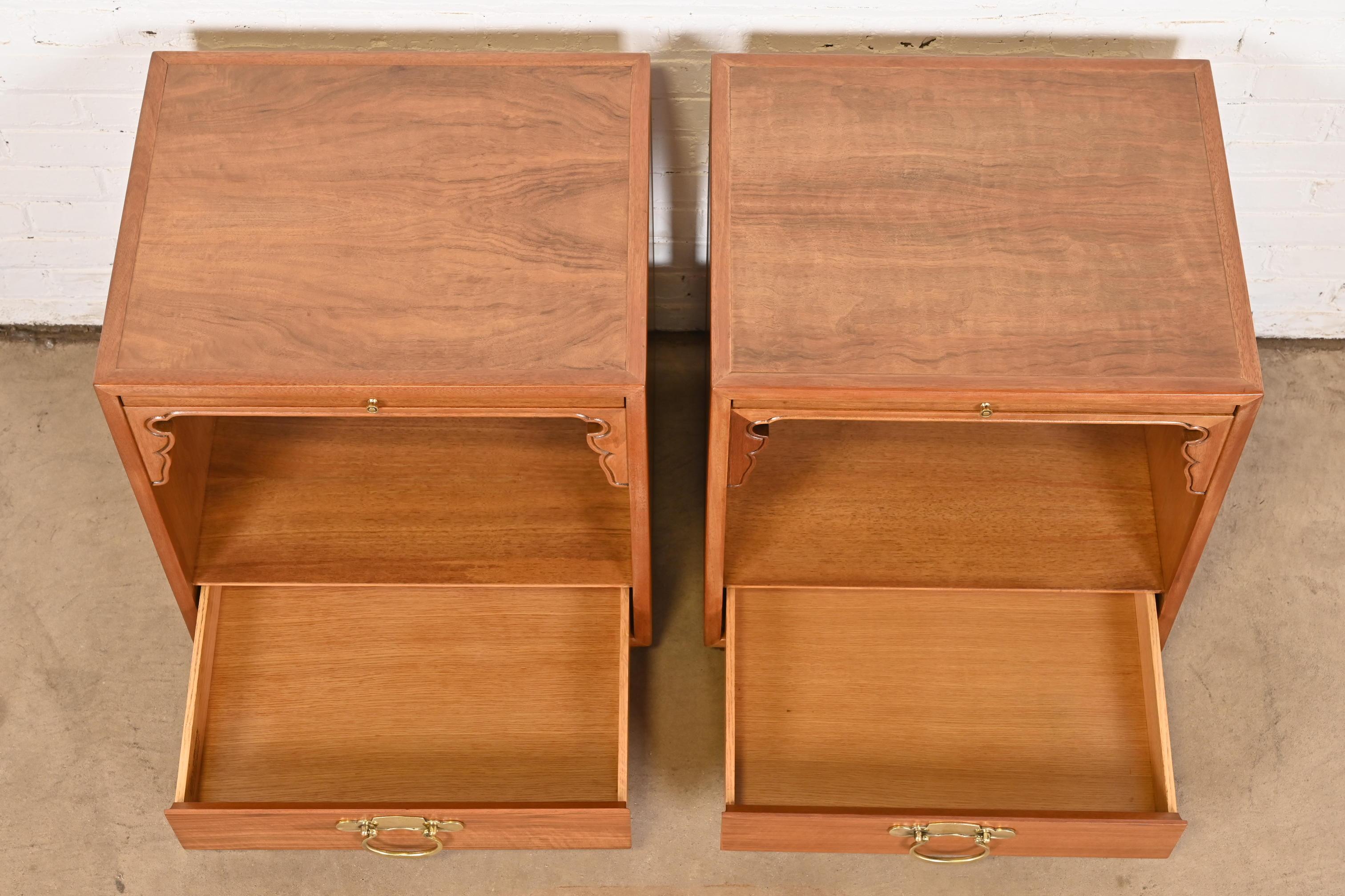 John Widdicomb Mid-Century Chinoiserie Burled Walnut Nightstands, Refinished For Sale 3