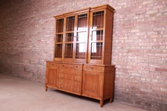 John Widdicomb Mid-Century French Regency Cherry Breakfront Bookcase Cabinet