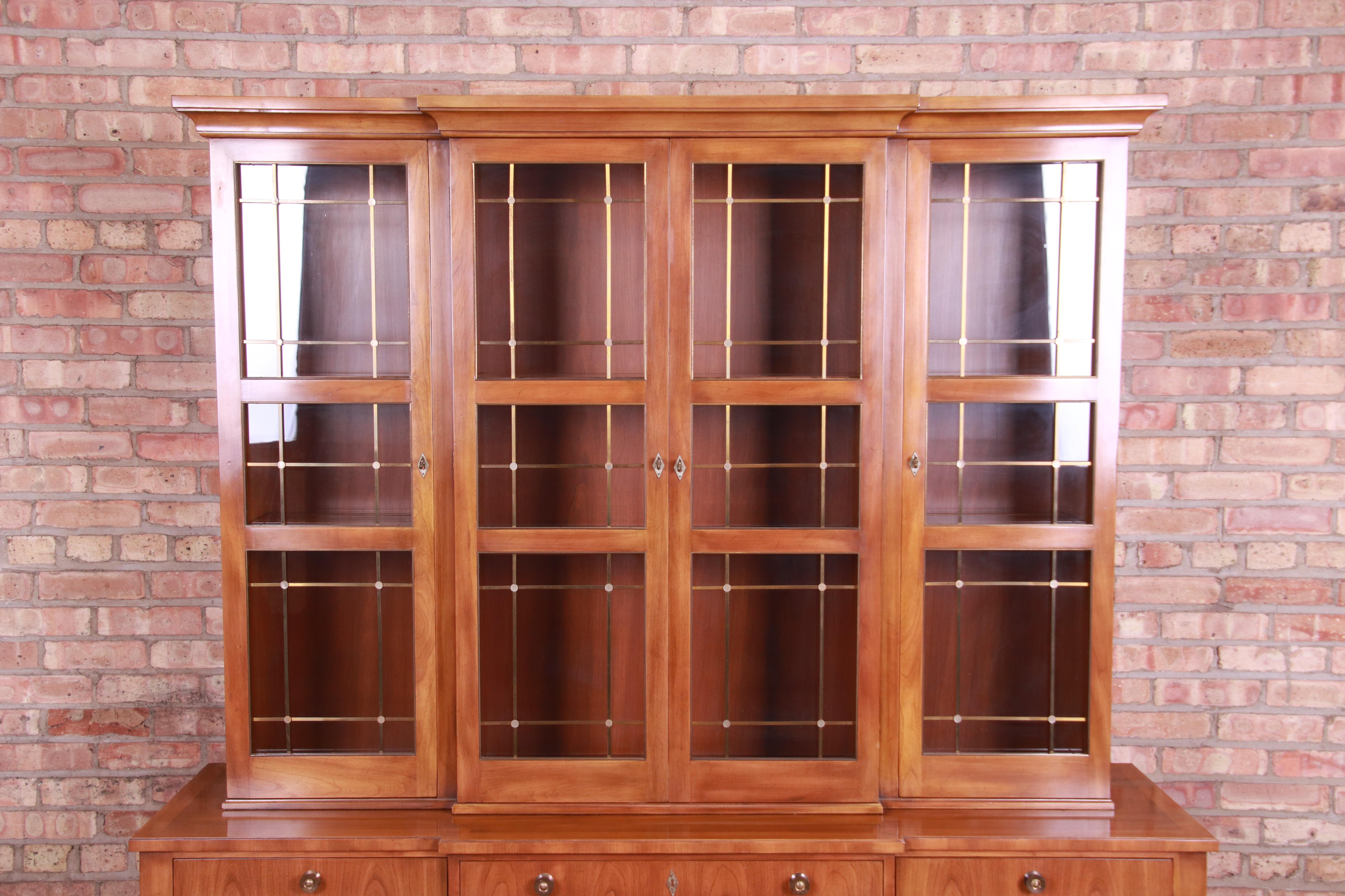 Mid-Century Modern John Widdicomb Mid-Century French Regency Cherry Breakfront Bookcase Cabinet