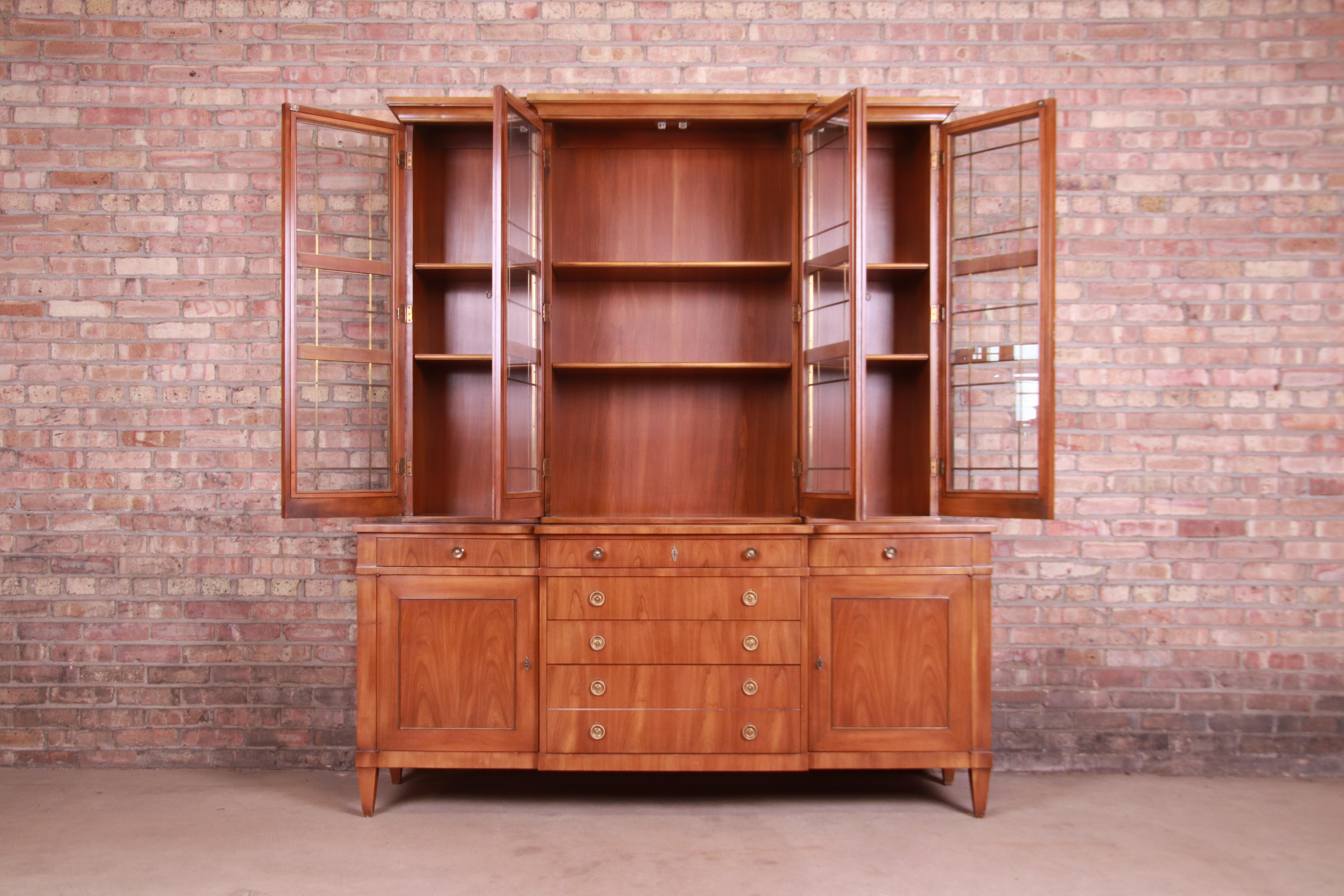 Mid-20th Century John Widdicomb Mid-Century French Regency Cherry Breakfront Bookcase Cabinet