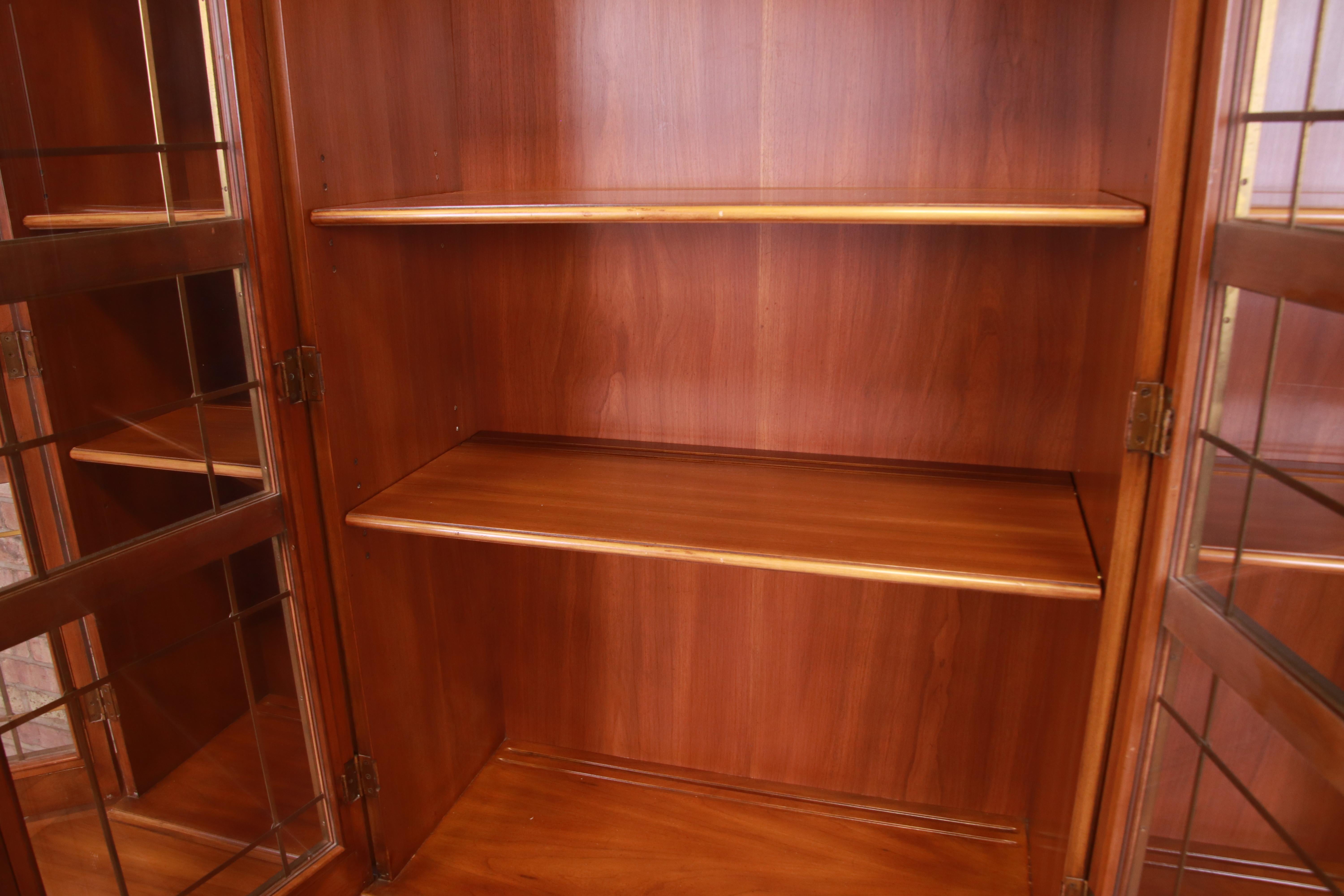 John Widdicomb Mid-Century French Regency Cherry Breakfront Bookcase Cabinet 1