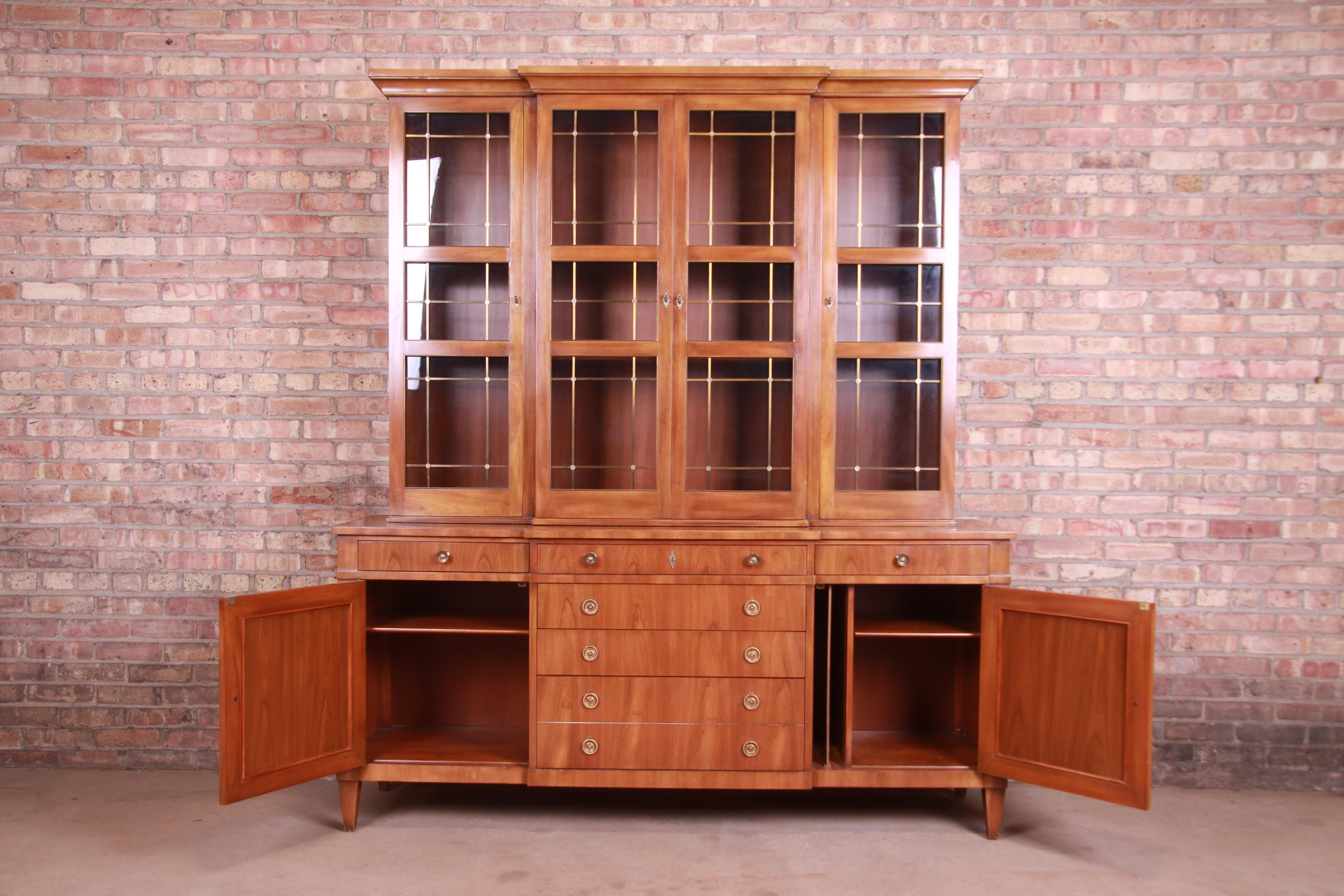 John Widdicomb Mid-Century French Regency Cherry Breakfront Bookcase Cabinet 2