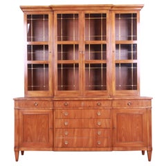 John Widdicomb Mid-Century French Regency Cherry Breakfront Bookcase Cabinet