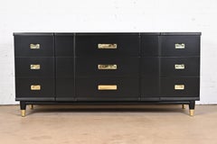 John Widdicomb Mid-Century Hollywood Regency Black Lacquered Dresser, Refinished