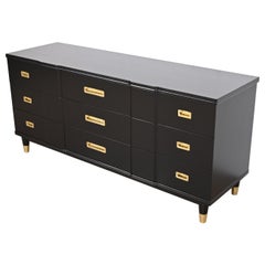 John Widdicomb Mid-Century Hollywood Regency Black Lacquered Dresser, Refinished