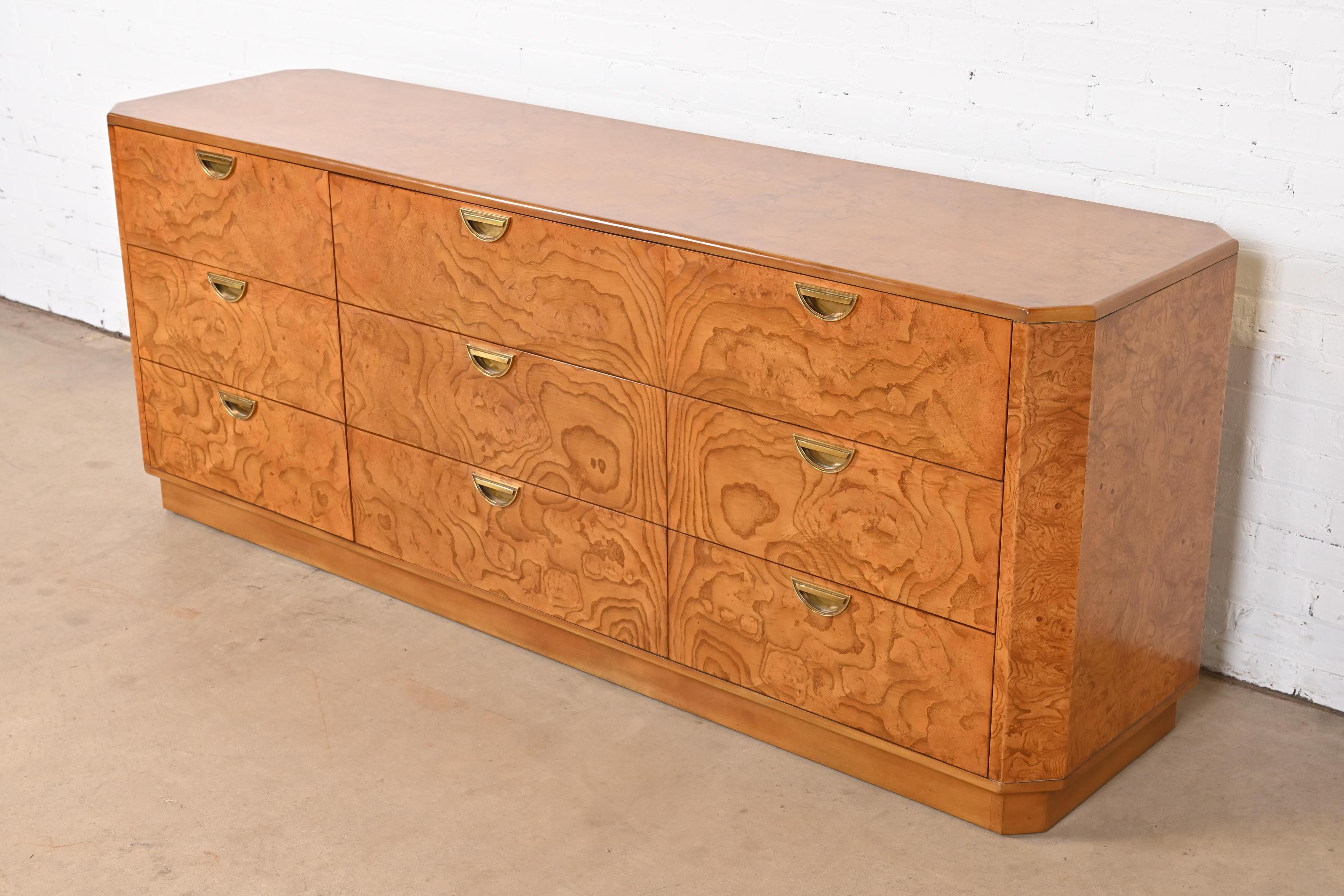 Mid-Century Modern John Widdicomb Mid-Century Hollywood Regency Burl Wood Dresser or Credenza