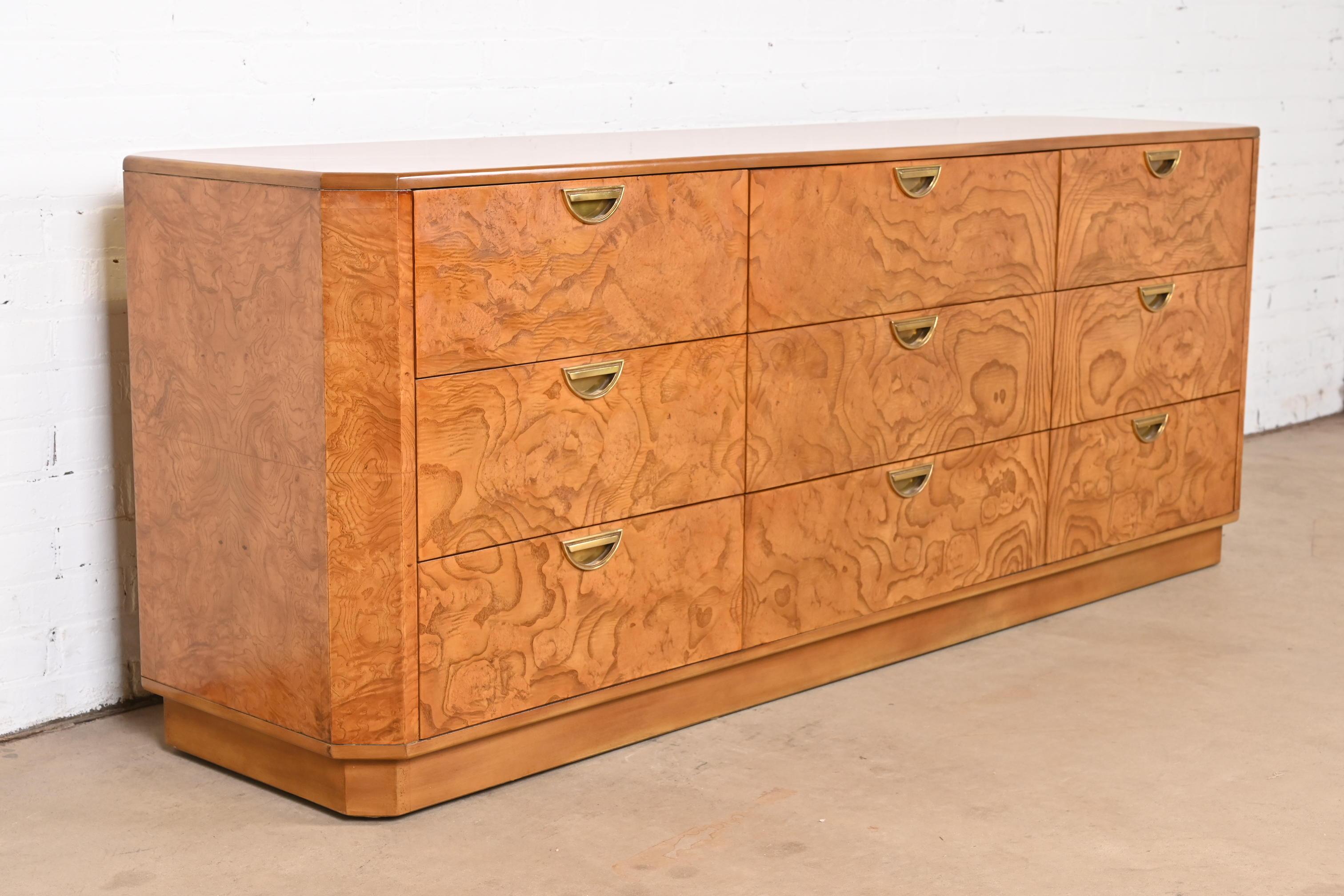 Late 20th Century John Widdicomb Mid-Century Hollywood Regency Burl Wood Dresser or Credenza