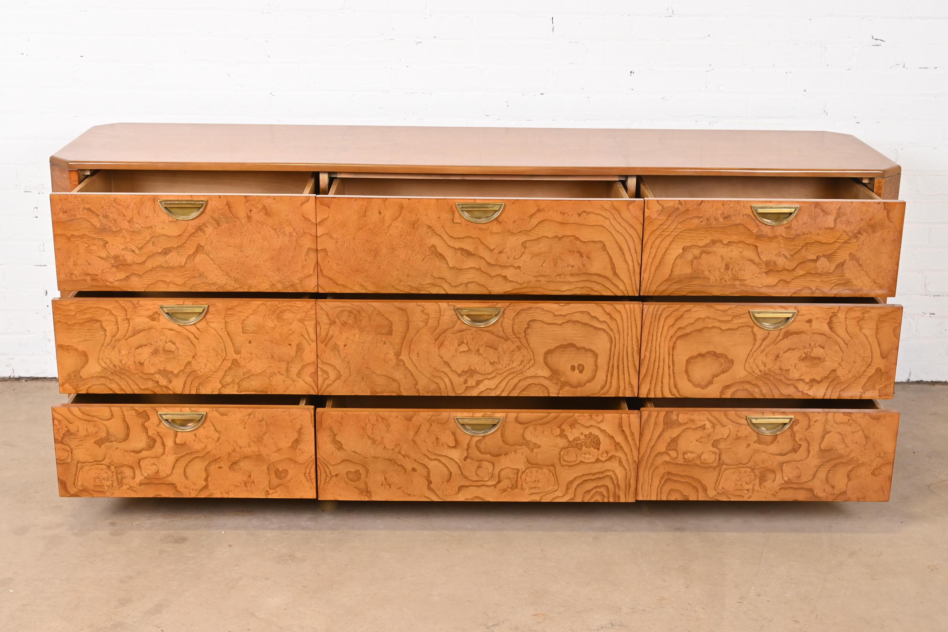 John Widdicomb Mid-Century Hollywood Regency Burl Wood Dresser or Credenza 1