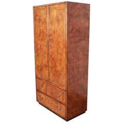 John Widdicomb Midcentury Hollywood Regency Campaign Burl Wood Armoire Dresser