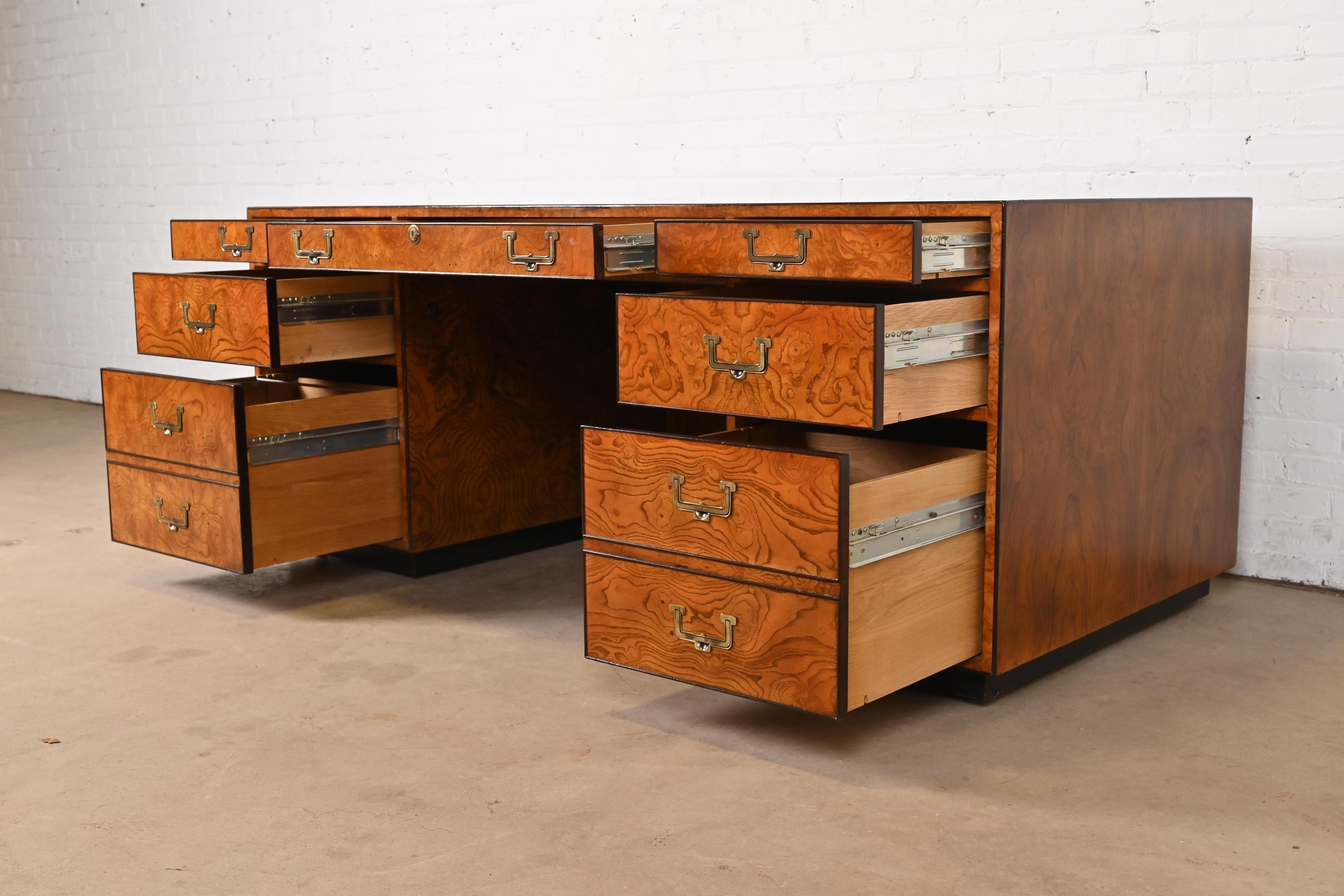 John Widdicomb Mid-Century Hollywood Regency Campaign Burl Wood Executive Desk 2