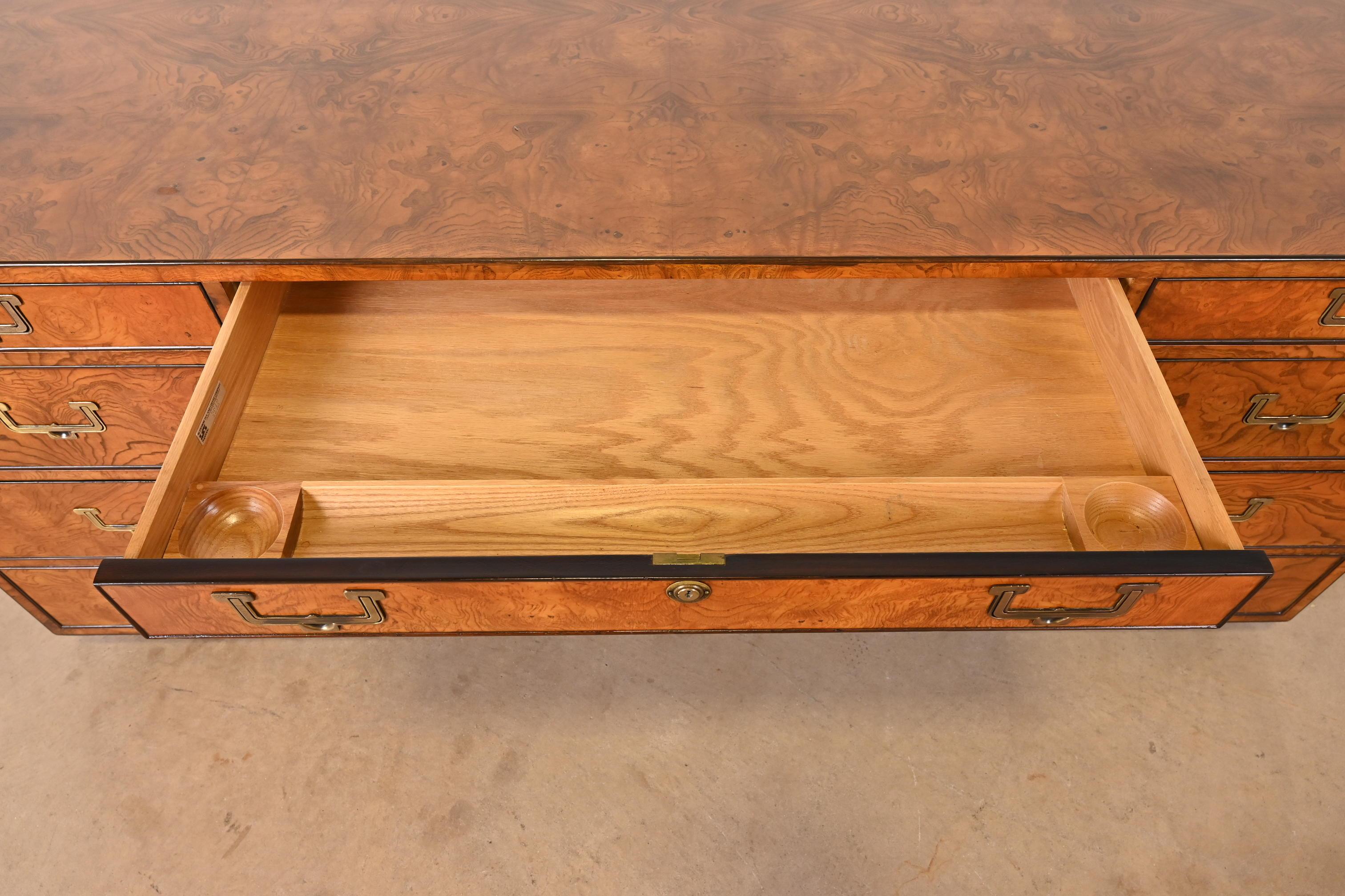 John Widdicomb Mid-Century Hollywood Regency Campaign Burl Wood Executive Desk 3