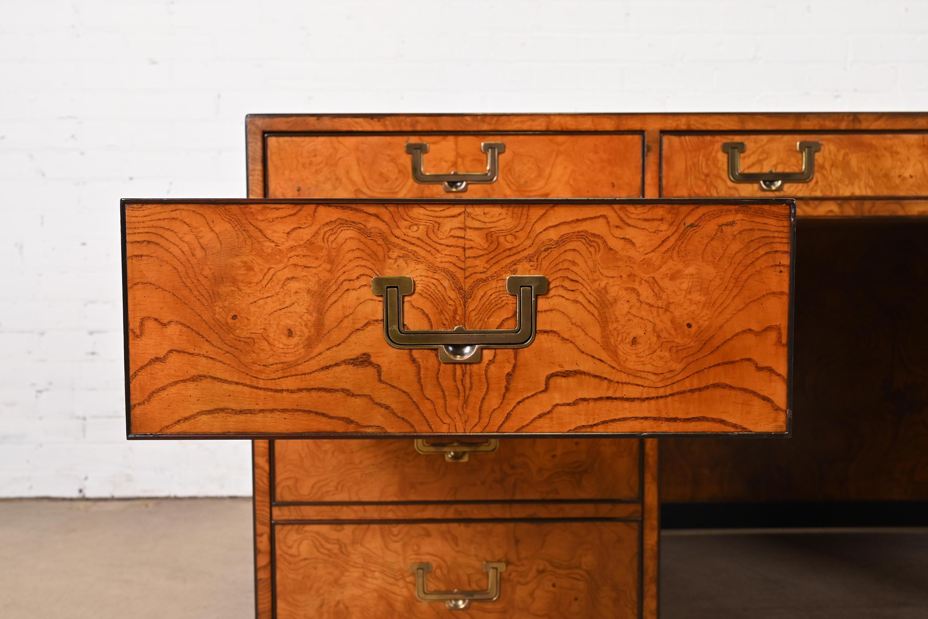 John Widdicomb Mid-Century Hollywood Regency Campaign Burl Wood Executive Desk 4