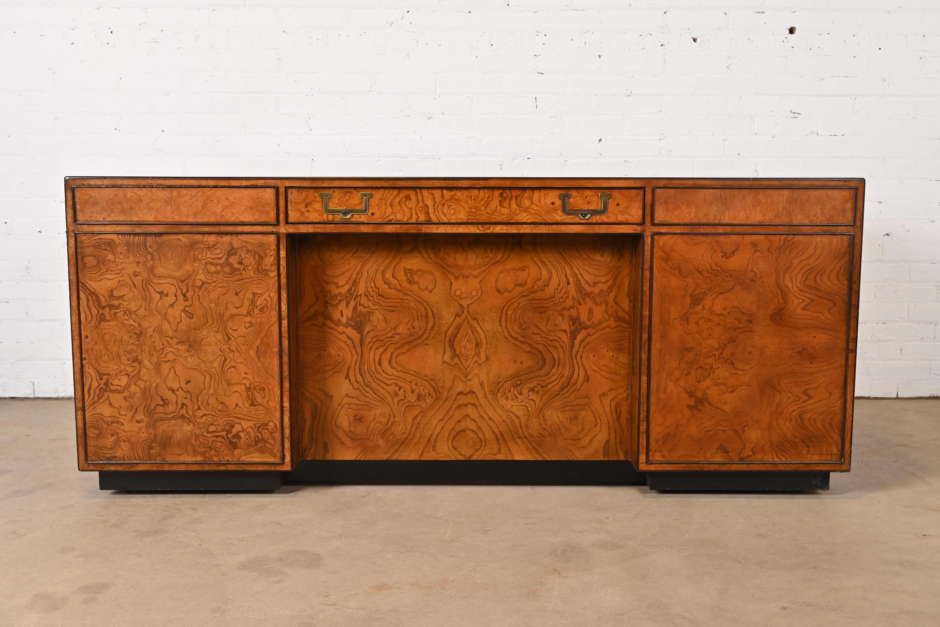 John Widdicomb Mid-Century Hollywood Regency Campaign Burl Wood Executive Desk 7