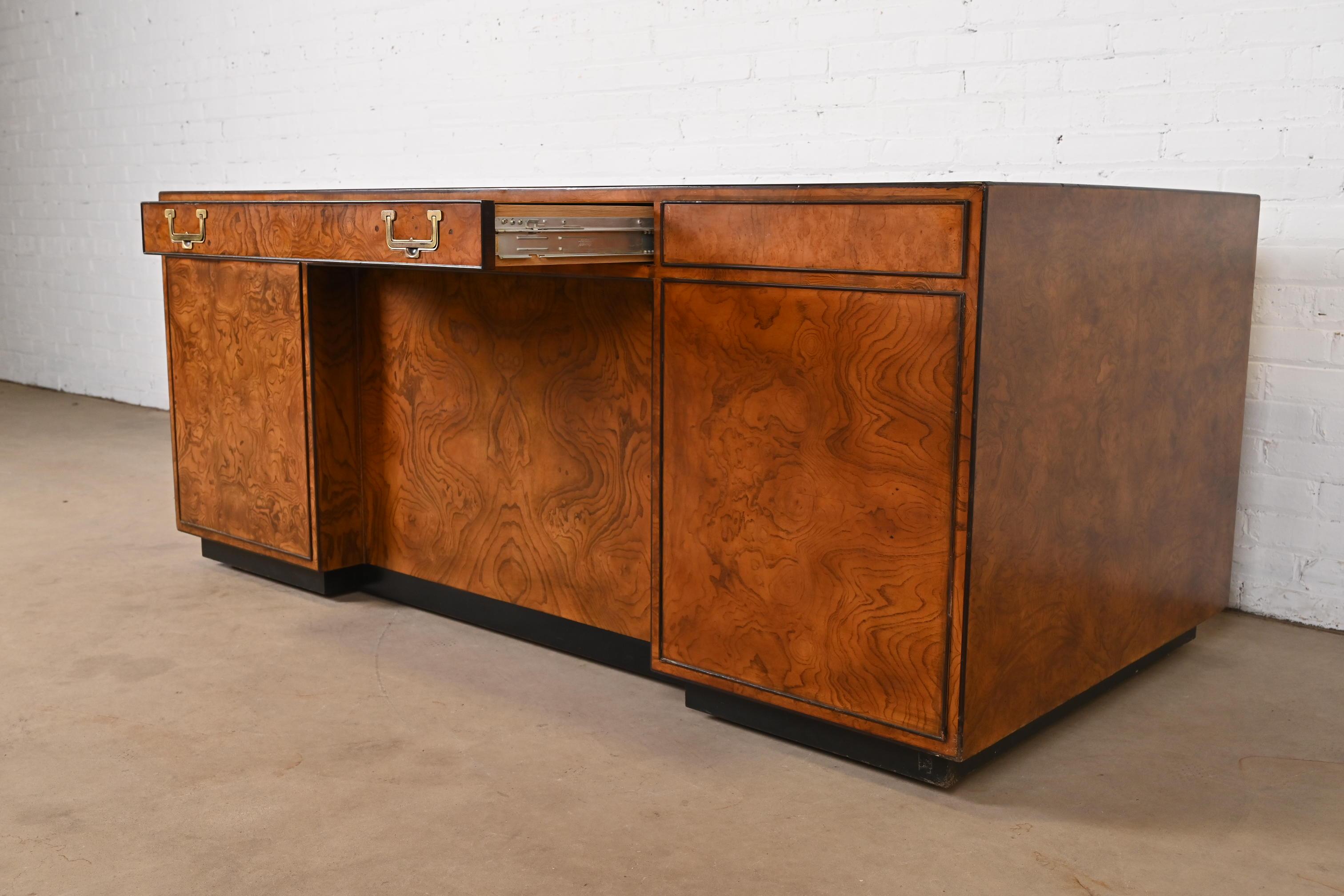 John Widdicomb Mid-Century Hollywood Regency Campaign Burl Wood Executive Desk 8