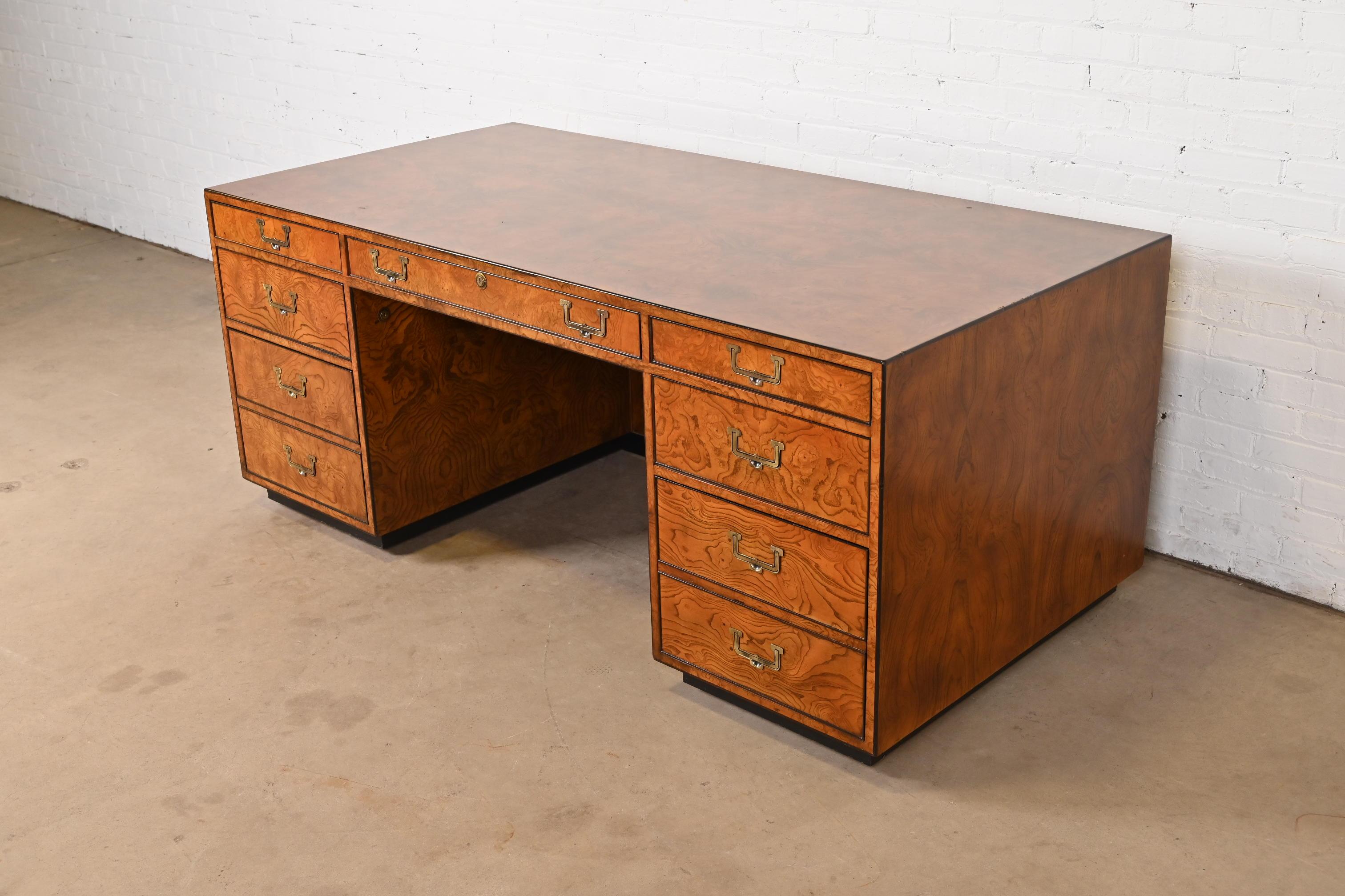 American John Widdicomb Mid-Century Hollywood Regency Campaign Burl Wood Executive Desk