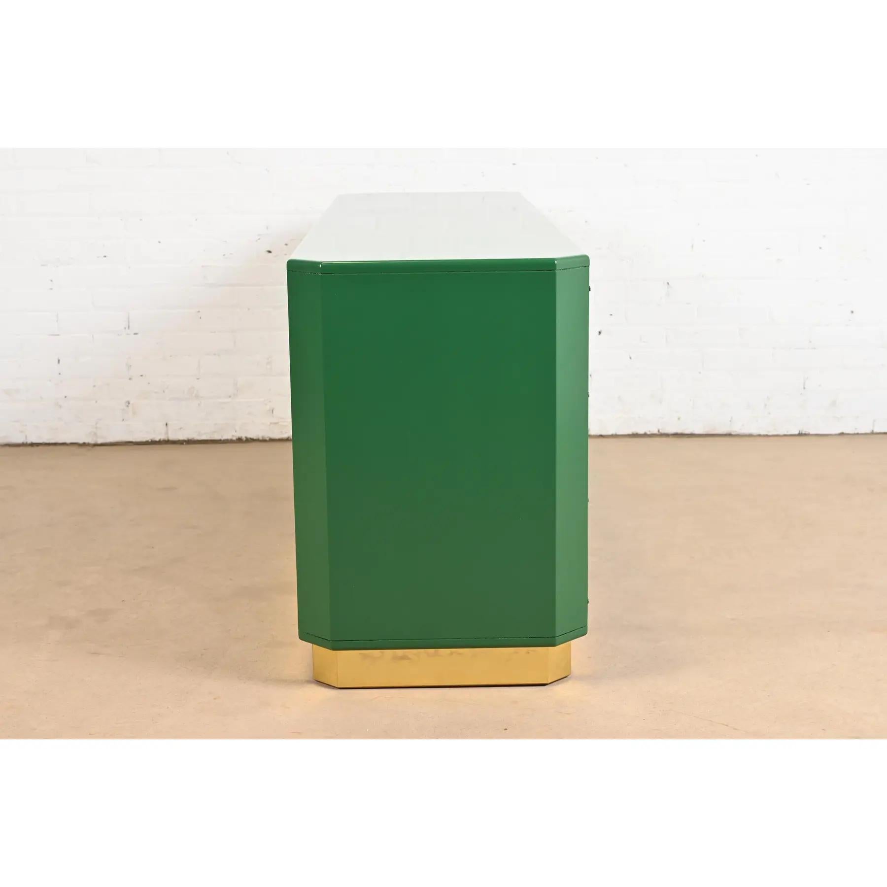 John Widdicomb Mid-Century Hollywood Regency Campaign Green Dresser, Refinished For Sale 5