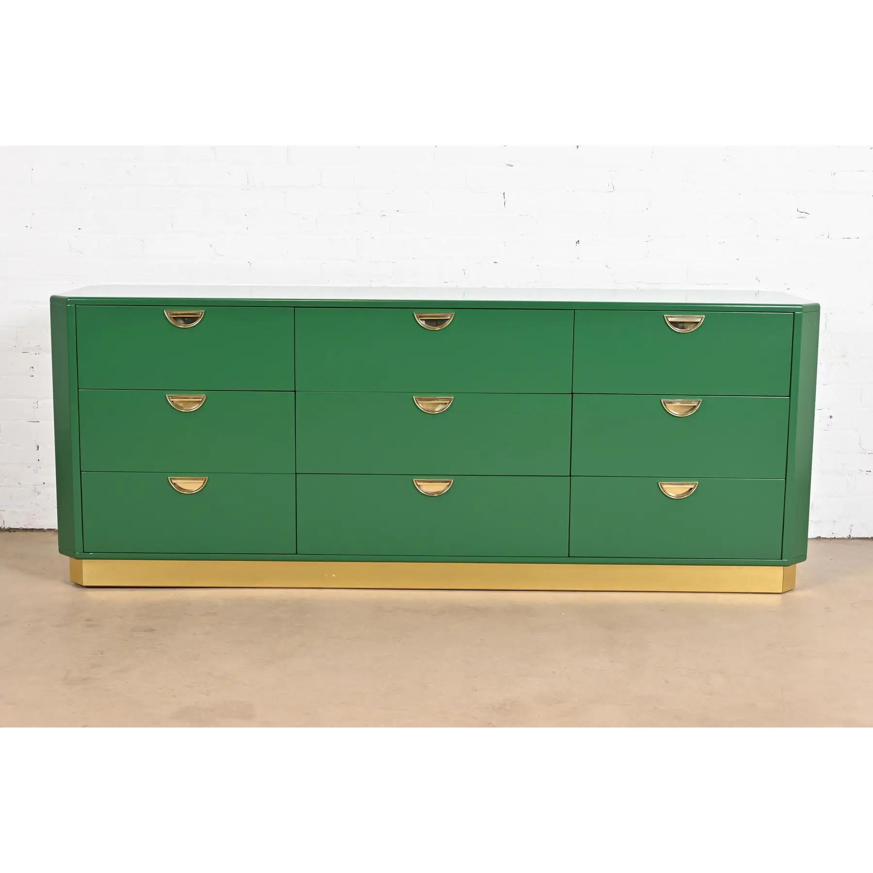 American John Widdicomb Mid-Century Hollywood Regency Campaign Green Dresser, Refinished For Sale