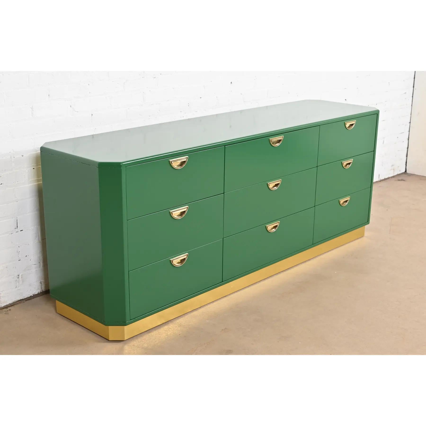 Late 20th Century John Widdicomb Mid-Century Hollywood Regency Campaign Green Dresser, Refinished For Sale