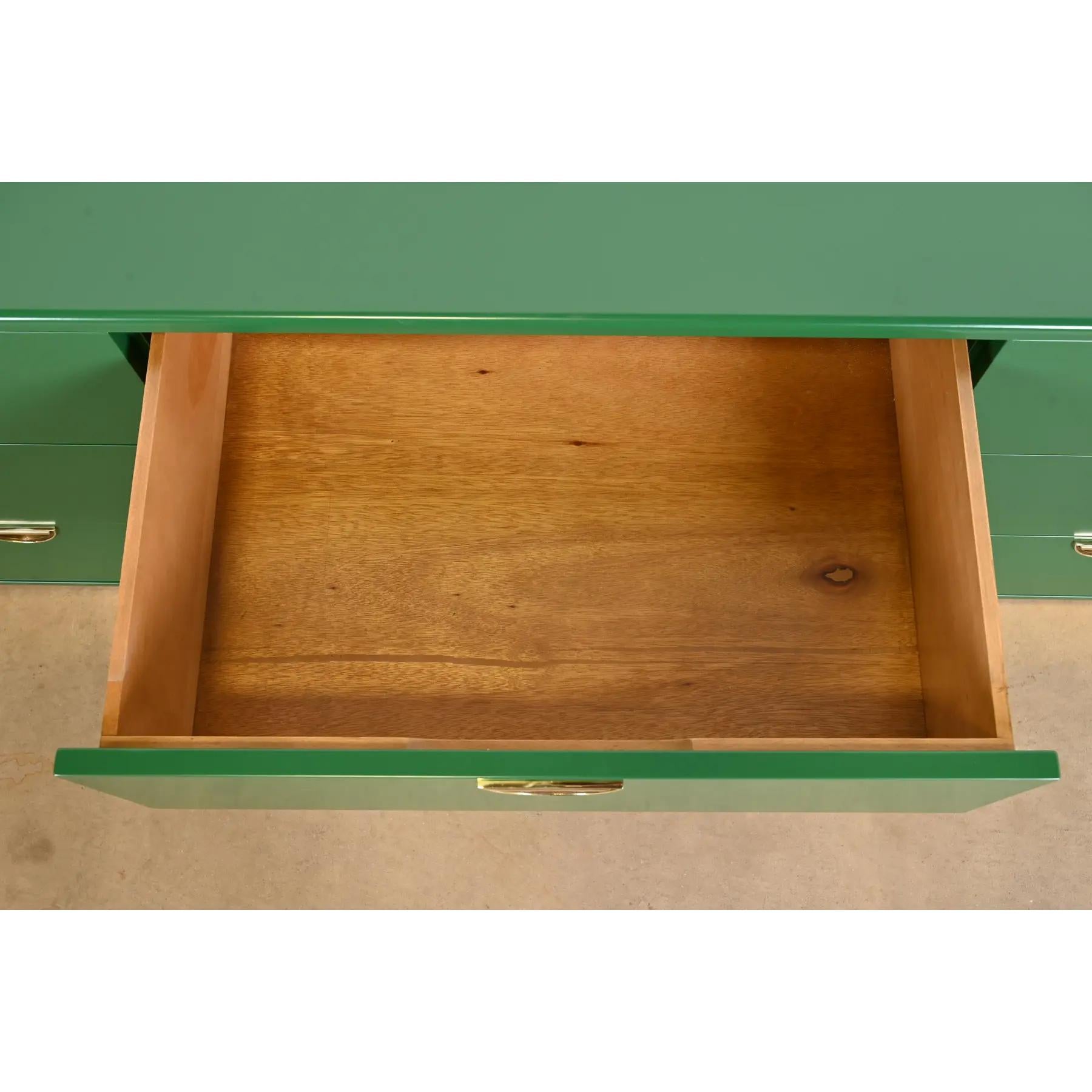 John Widdicomb Mid-Century Hollywood Regency Campaign Green Dresser, Refinished For Sale 1