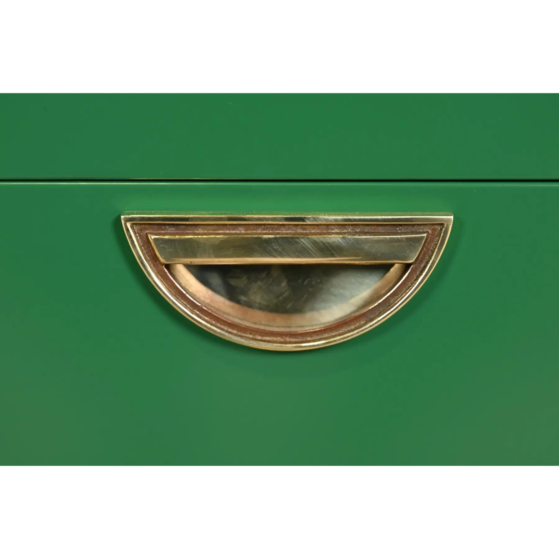 John Widdicomb Mid-Century Hollywood Regency Campaign Green Dresser, Refinished For Sale 2