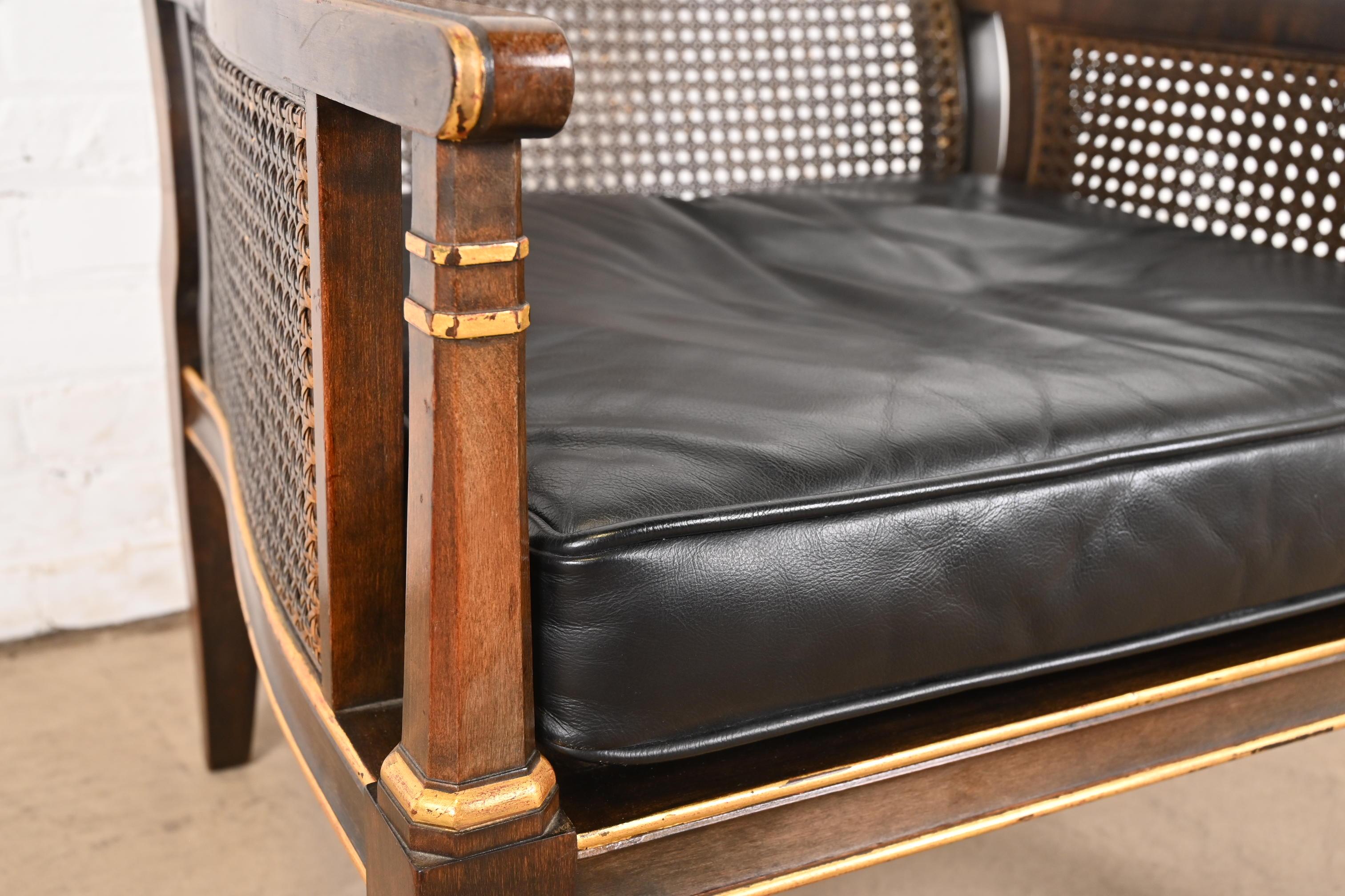 John Widdicomb Mid-Century Hollywood Regency Maple and Cane Parcel Gilt Armchair For Sale 4