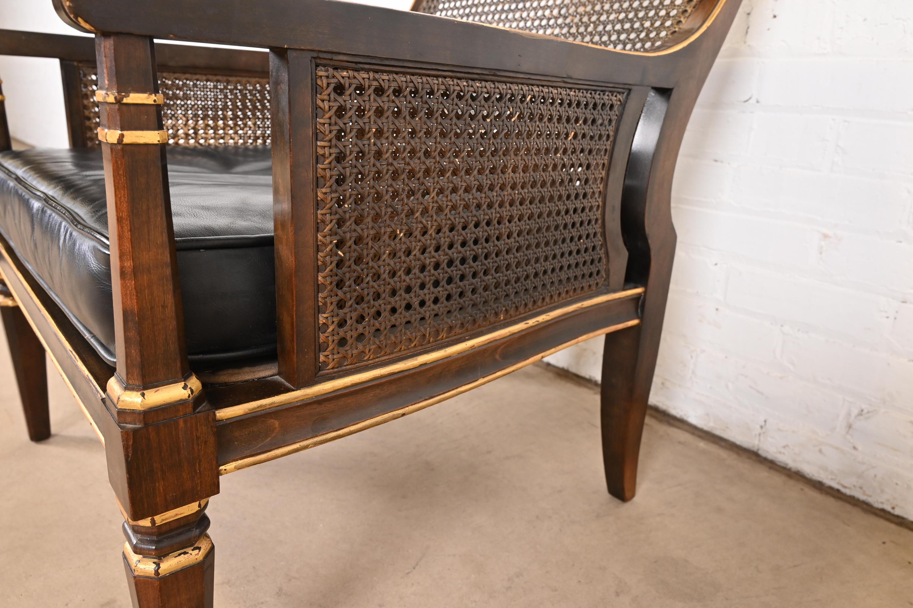 John Widdicomb Mid-Century Hollywood Regency Maple and Cane Parcel Gilt Armchair For Sale 6