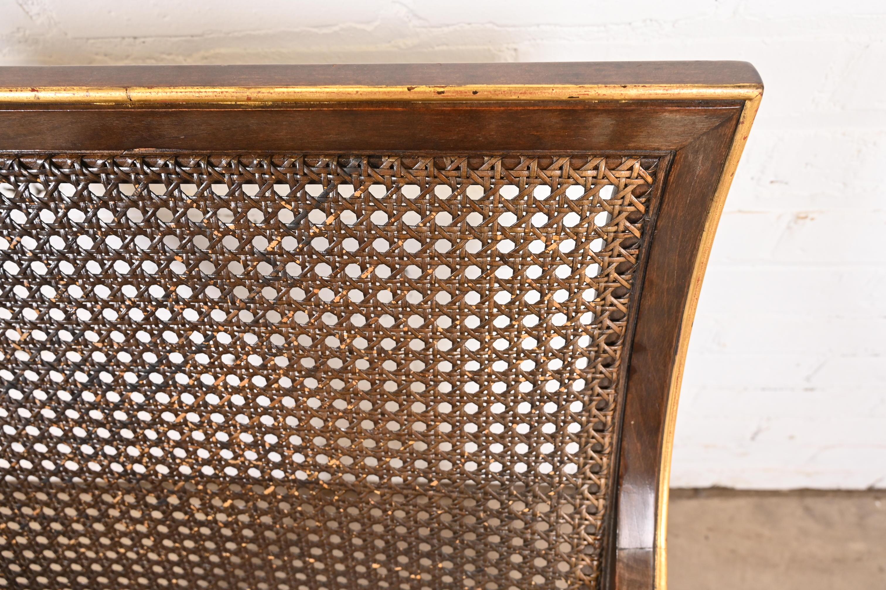 John Widdicomb Mid-Century Hollywood Regency Maple and Cane Parcel Gilt Armchair For Sale 7