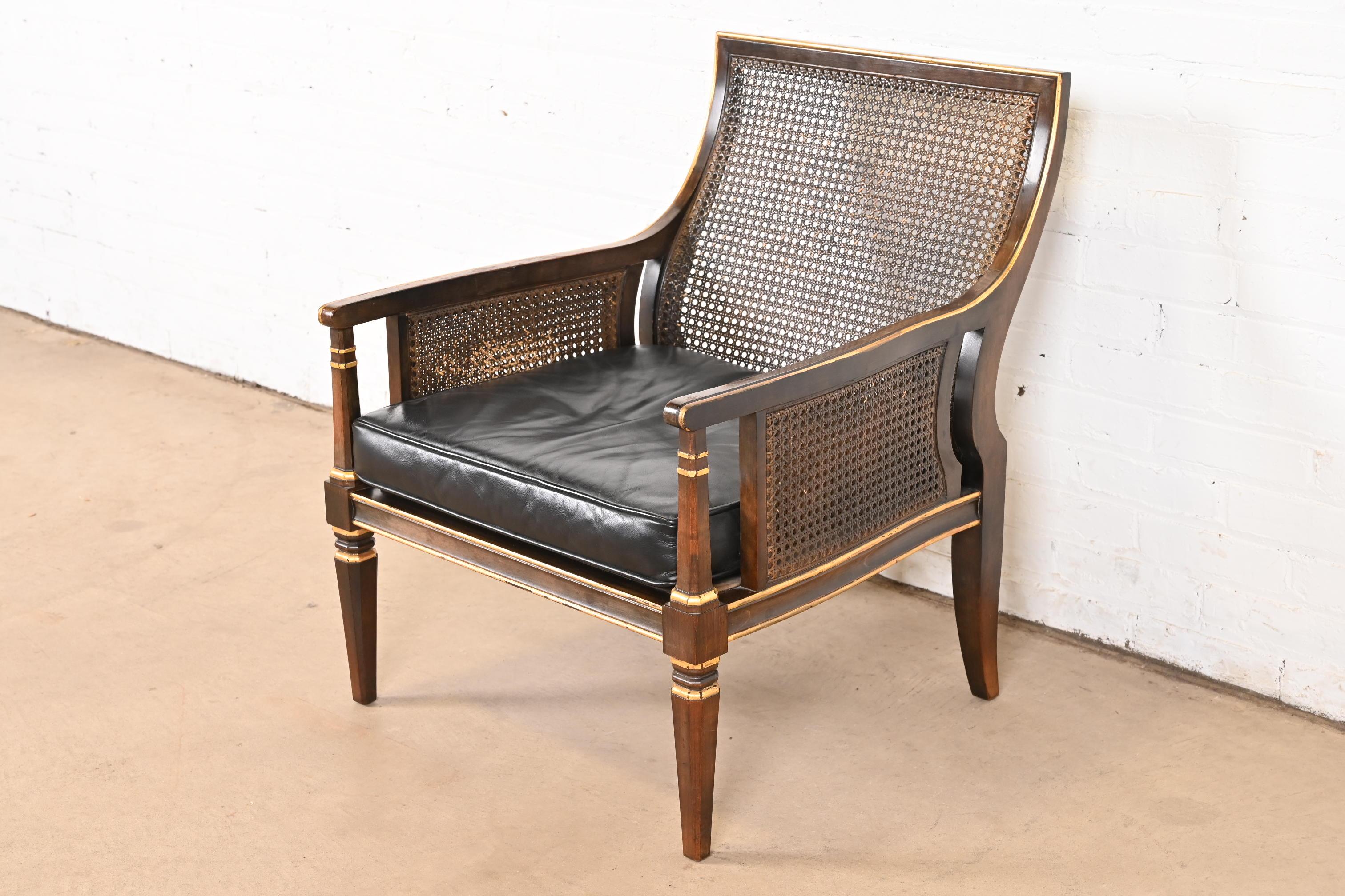 John Widdicomb Mid-Century Hollywood Regency Maple and Cane Parcel Gilt Armchair In Good Condition For Sale In South Bend, IN