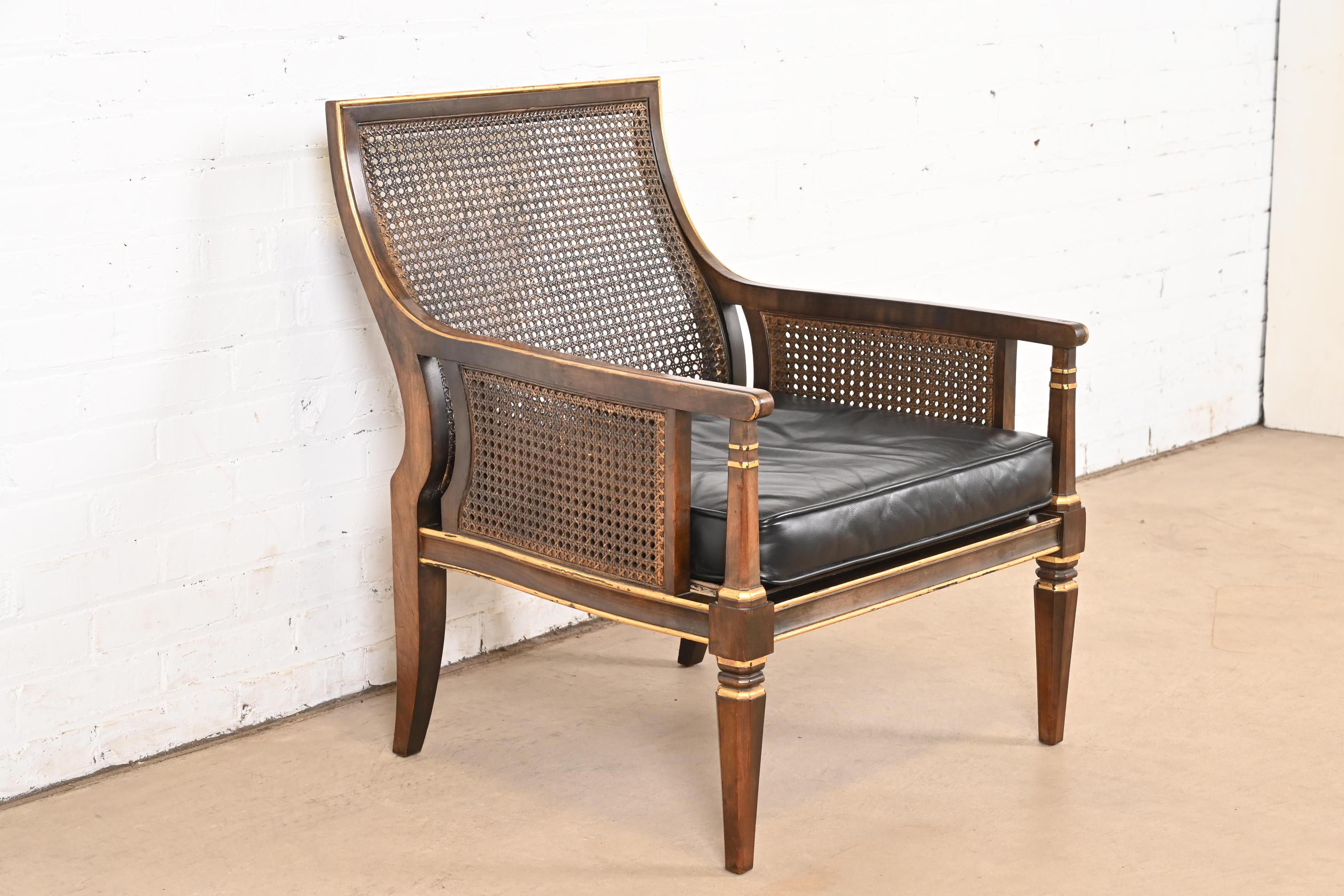 Mid-20th Century John Widdicomb Mid-Century Hollywood Regency Maple and Cane Parcel Gilt Armchair For Sale