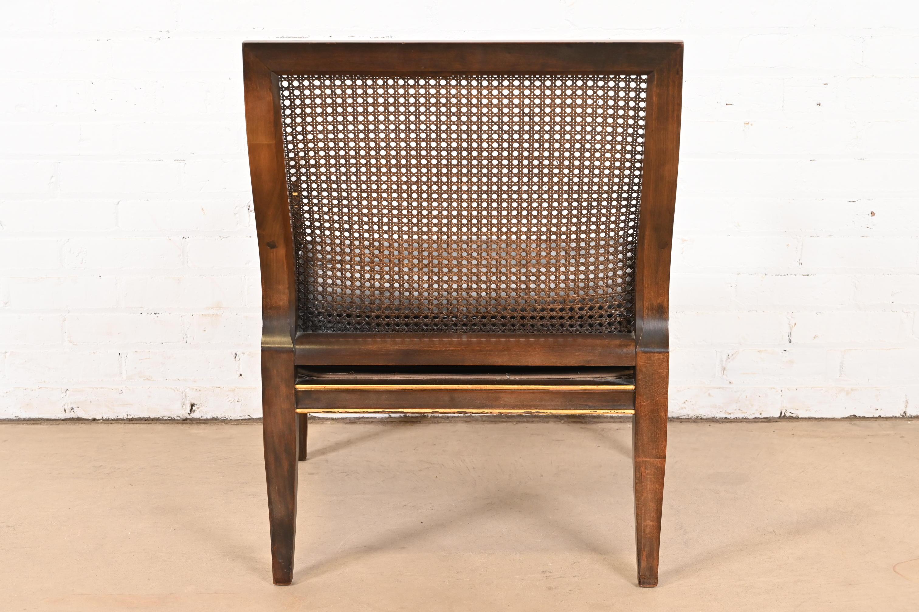 John Widdicomb Mid-Century Hollywood Regency Maple and Cane Parcel Gilt Armchair For Sale 2