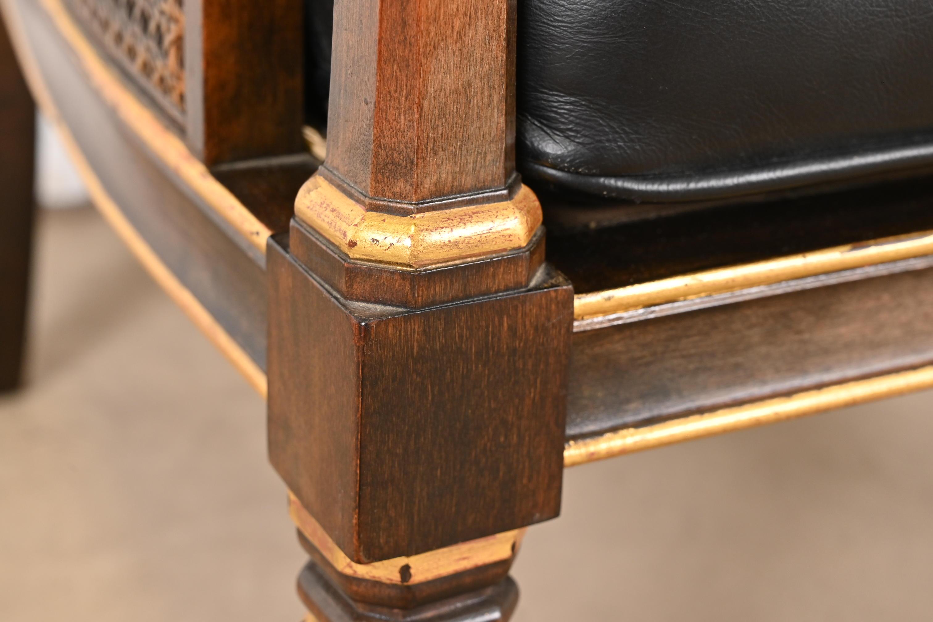 John Widdicomb Mid-Century Hollywood Regency Maple and Cane Parcel Gilt Armchair For Sale 3