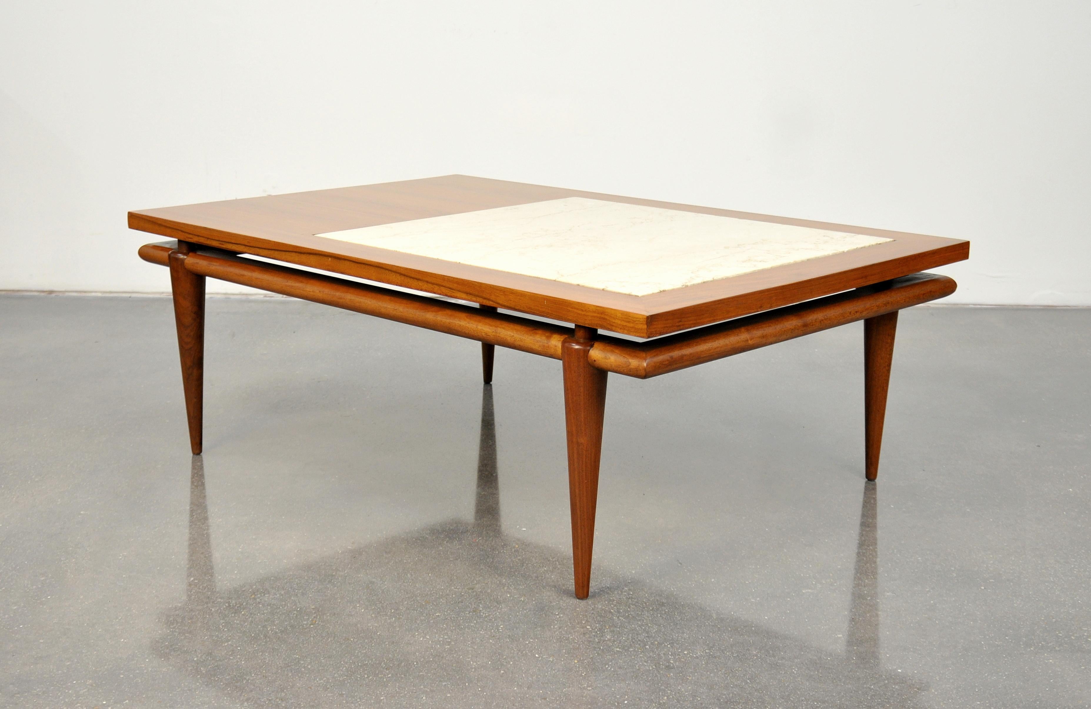 Widdicomb Walnut and Travertine Coffee Table with Floating Top, 1960s 2