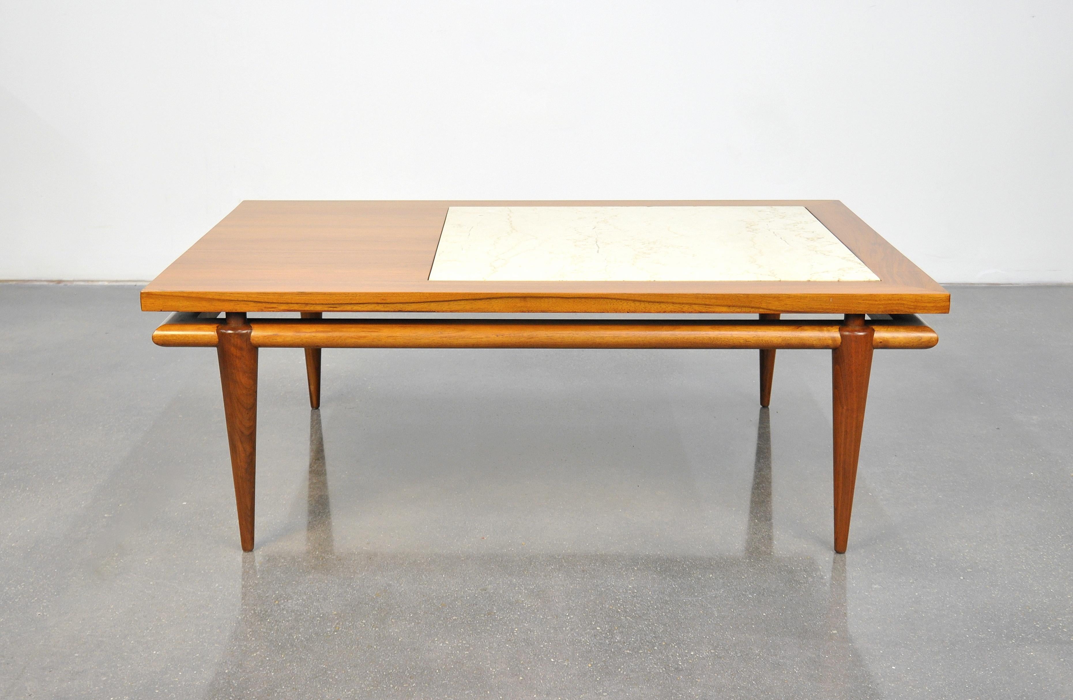 Widdicomb Walnut and Travertine Coffee Table with Floating Top, 1960s 3