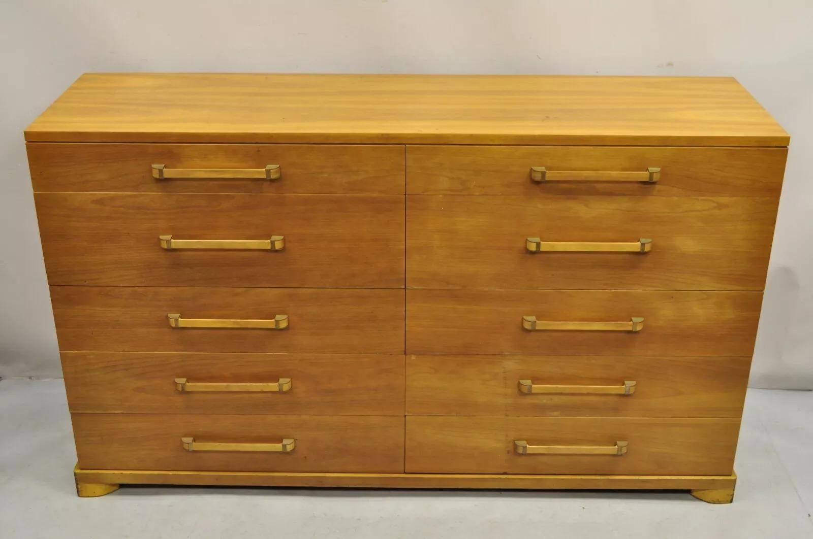John Widdicomb Mid Century Modern 10 Drawer Blonde Mahogany Large Dresser Chest For Sale 5