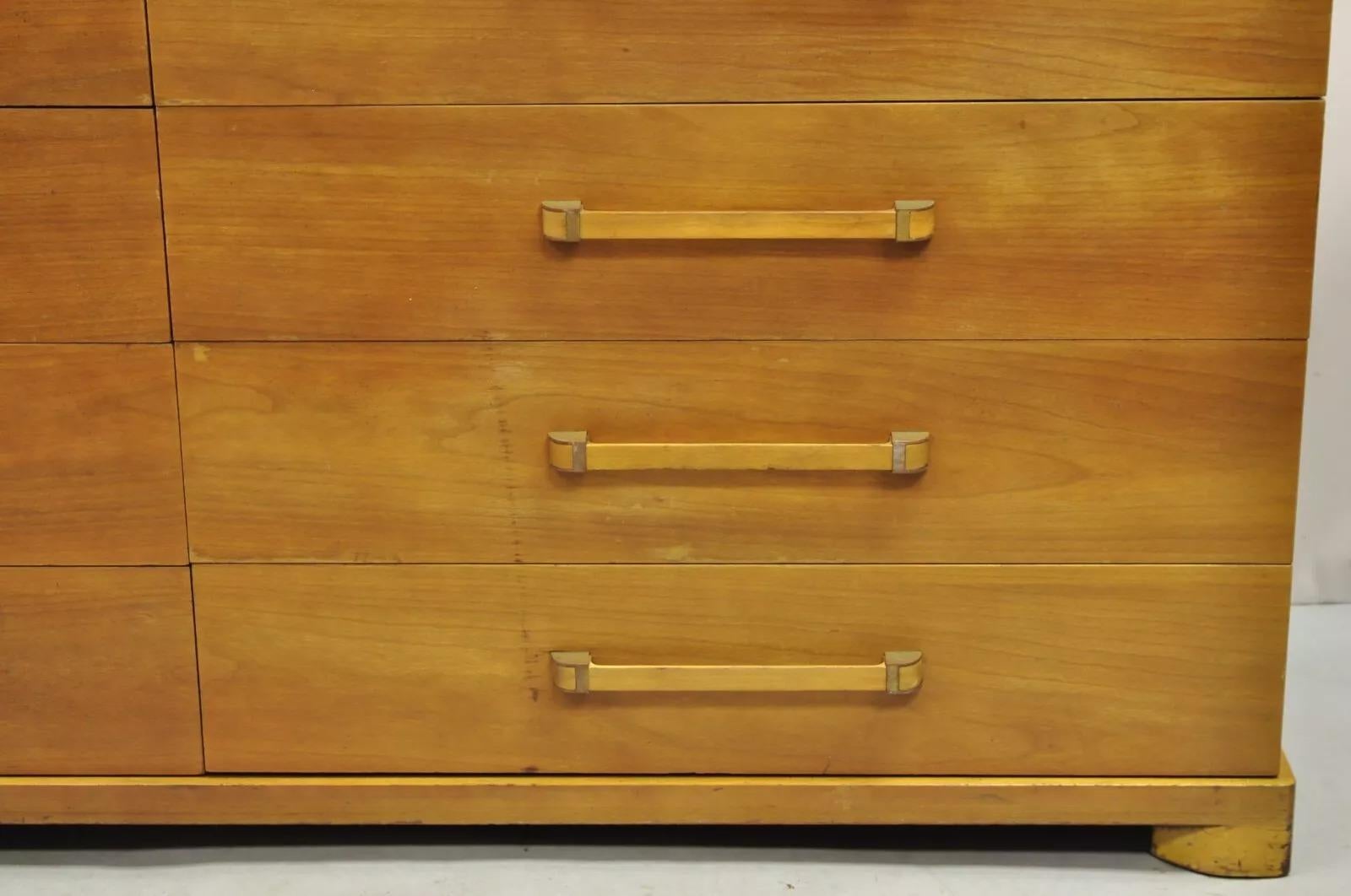 20th Century John Widdicomb Mid Century Modern 10 Drawer Blonde Mahogany Large Dresser Chest For Sale