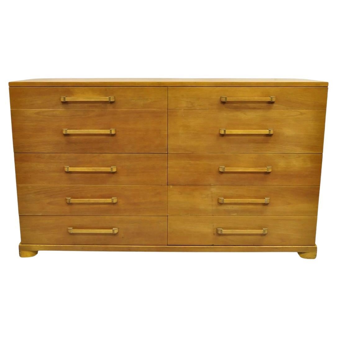 John Widdicomb Mid Century Modern 10 Drawer Blonde Mahogany Large Dresser Chest