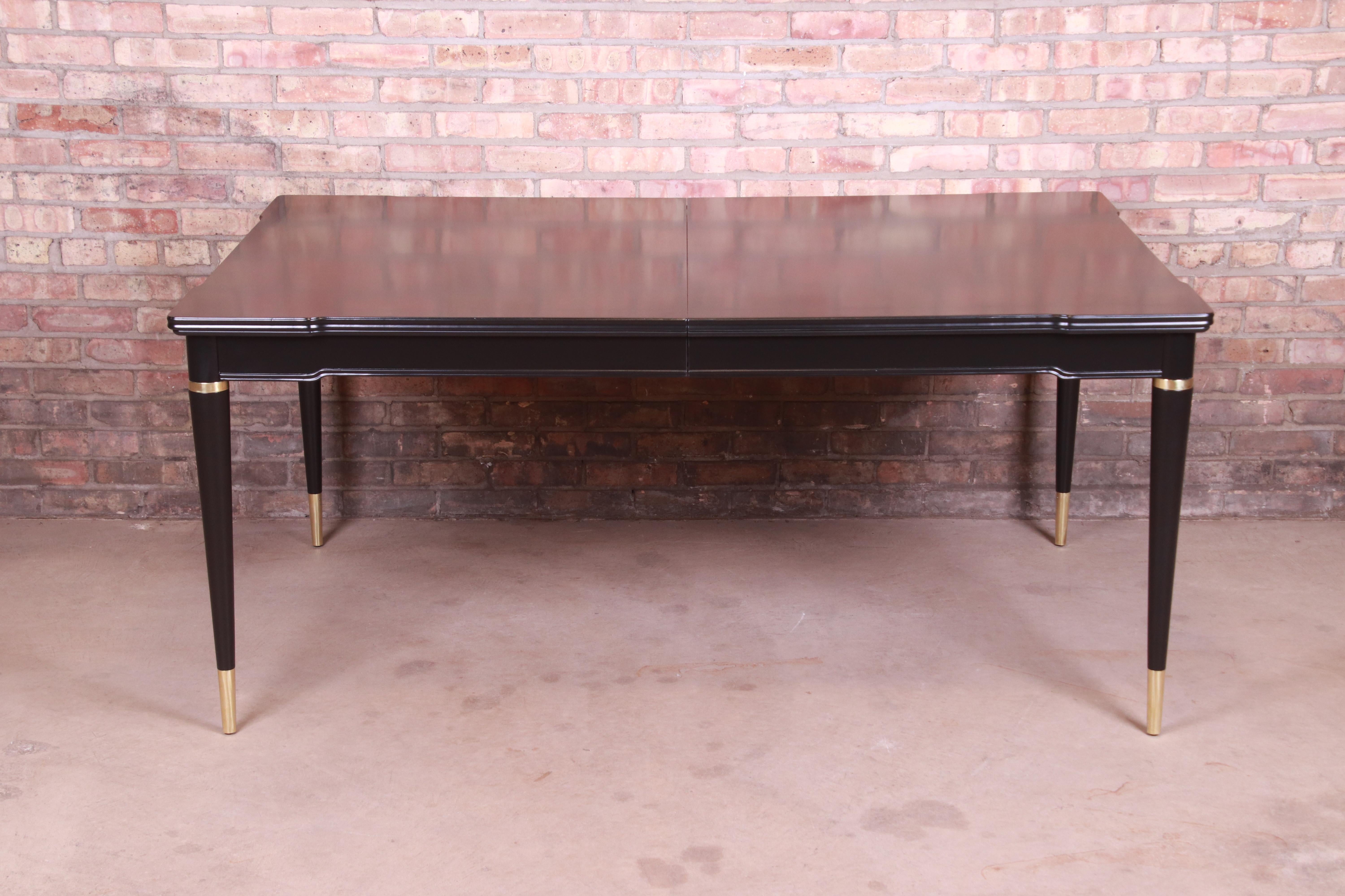 John Widdicomb Mid-Century Modern Black Lacquered Dining Table, Newly Refinished 5