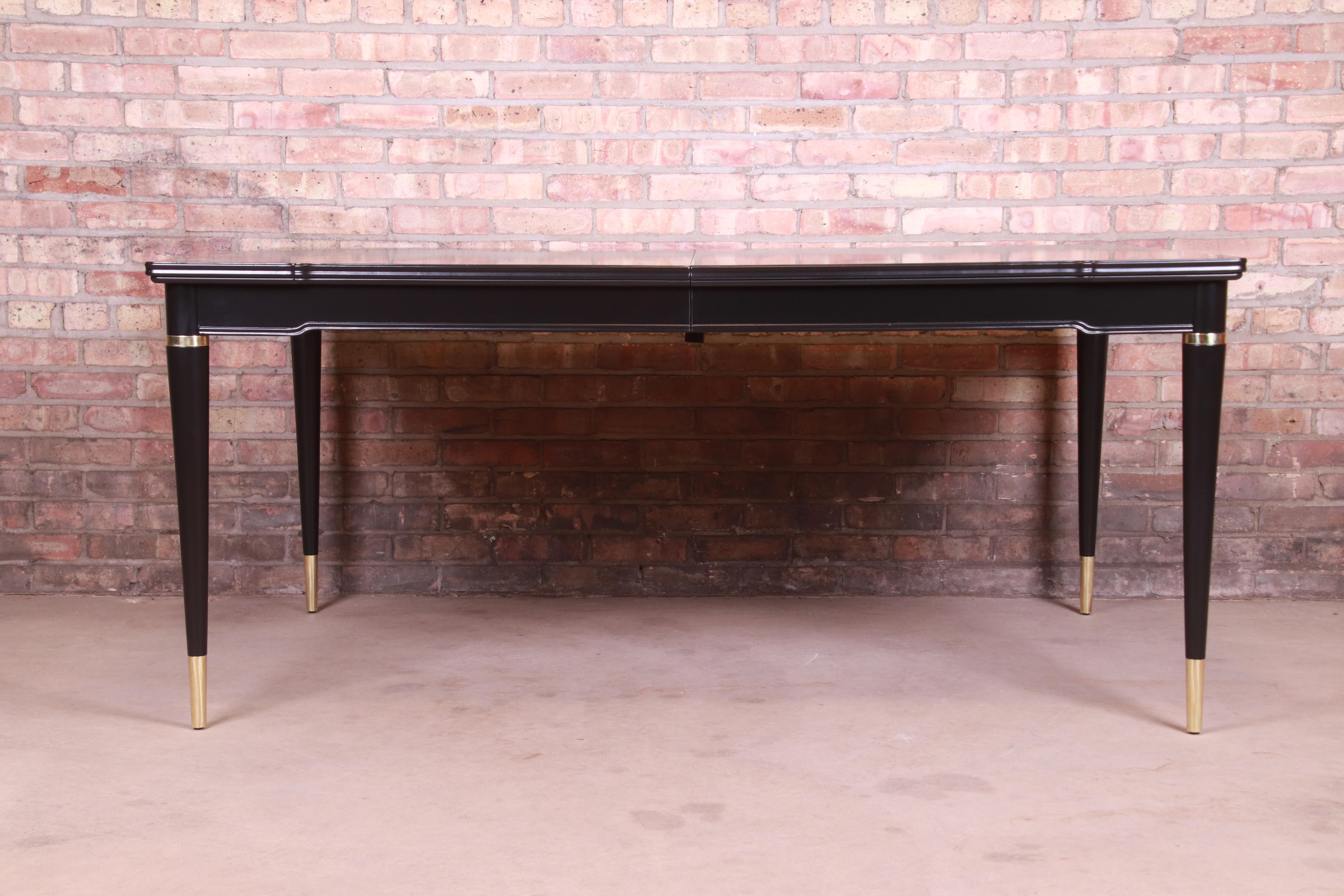 John Widdicomb Mid-Century Modern Black Lacquered Dining Table, Newly Refinished 6